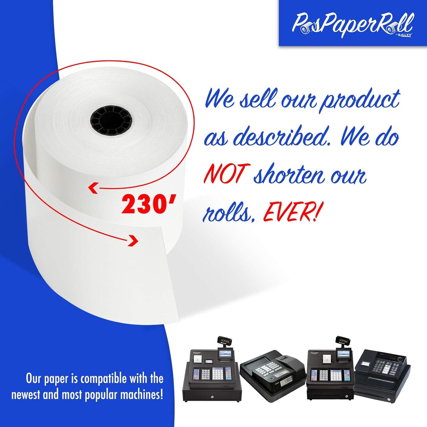 Thermal Paper Rolls Pack of 50 Made In USA (2 1/4'' x 230')
