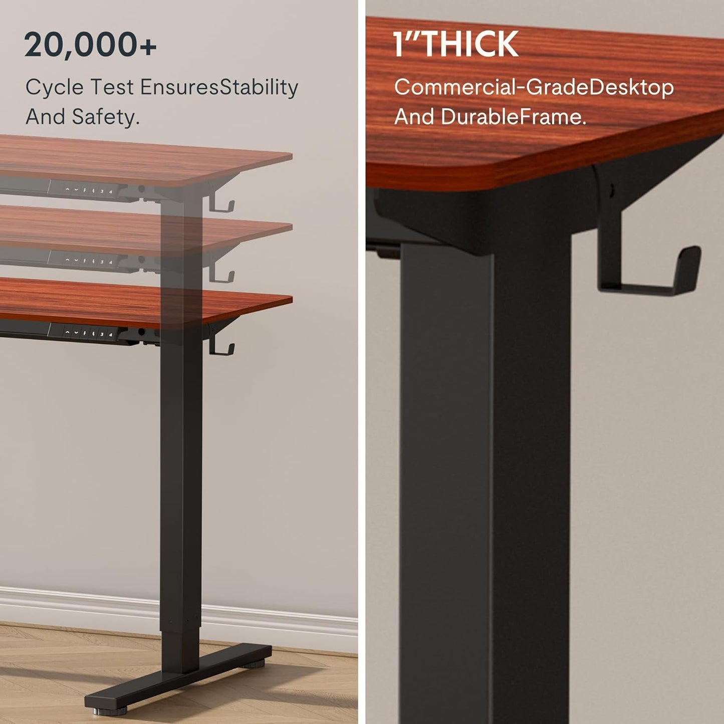 FLEXISPOT EN1 Whole-Piece Standing Desk - 48 x 30 Inches Electric Height Adjustable Sit Stand Desk (Black Frame + 48 in Mahogany Top, 2 Packages)