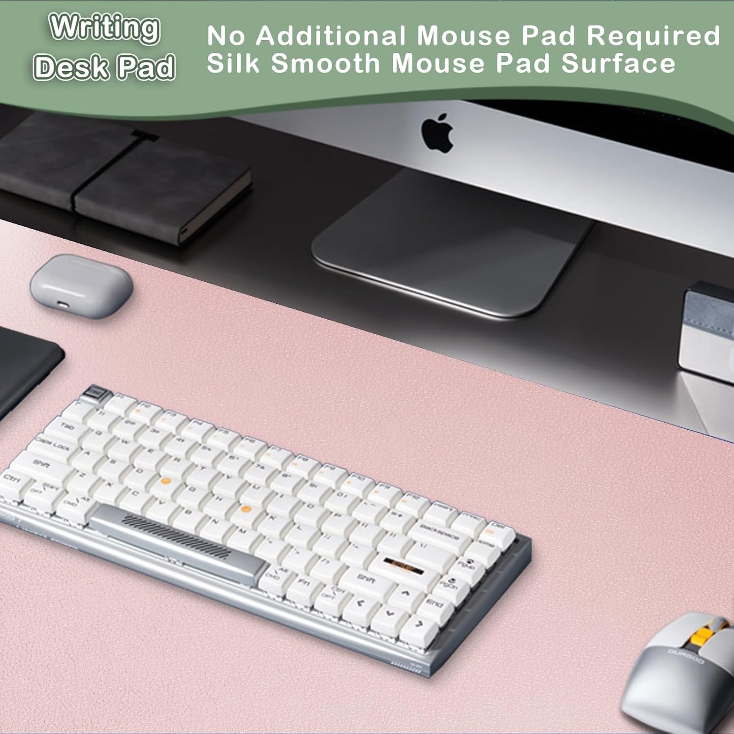 Boutilon Leather Desk Pad Protector,Non-Slip Mouse Pad,Laptop Desk Pad,Office Mouse Mat,Waterproof Leather Desk Blotter,Desk Writing Pad for Office and Home (S-Light Pink,24"x 14")