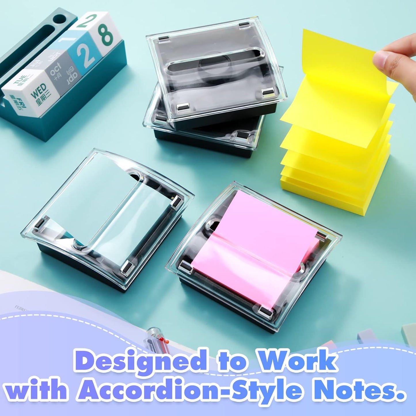 4 Pieces Pop up Notes Dispenser Black Base Sticky Note Holder Clear Top Sticky Pad Holder for Desk Sticky Pad Container Acrylic Memo Organizer Fits for 3 x 3 Inches Reminder School Office Home Store
