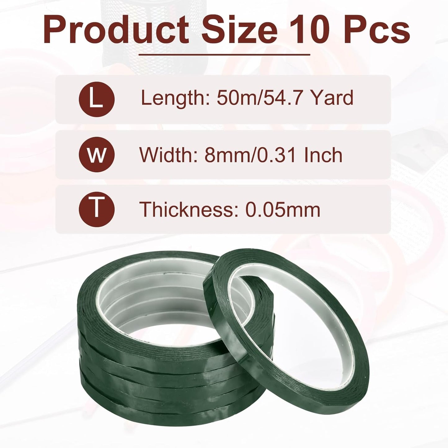 MECCANIXITY 10 Rolls Whiteboard Tape Graphic Chart Tape 8mm 54.7 Yard Art Tape Thin Self-Adhesive Pinstripe Tape Masking Tape for Gift Wrapping Craft Supplies, Green