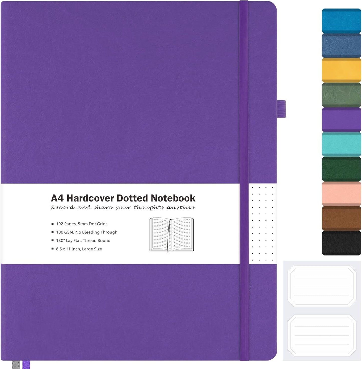 Dotted Journal, Hardcover Notebook 8.5 x 11, Dot Grid Notebook Journal for Women, Men, Large Leather Journals for Writing, Bullet, No Bleed Thick Paper, A4 Notebooks for Work, School, Notes, Purple