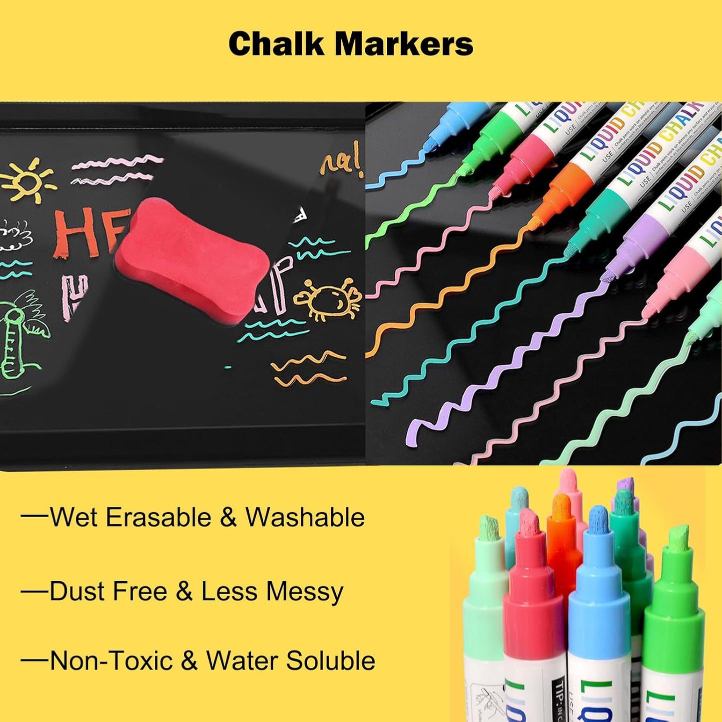 Chalk Markers, 24 Color Liquid Chalk Marker, Erasable Washable Bold Vivid Reversible Tip for Blackboard Chalkboard Window Poster Markers
