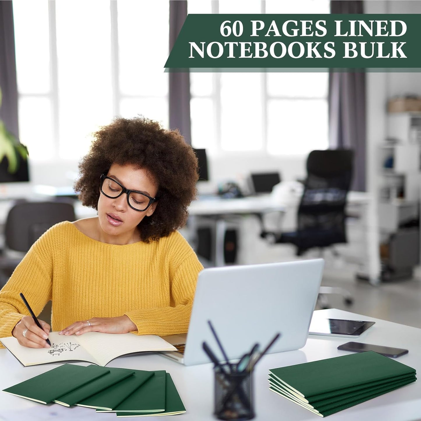 Sepamoon 150 Pack Kraft Notebook Journals 5.82 Inch x 4.13 Inch A6 Softcover Notebooks Bulk for Kids Student Writing Sketch Travel Journal Office Notepad with 48 Pages 24 Sheets, Lined(Green)