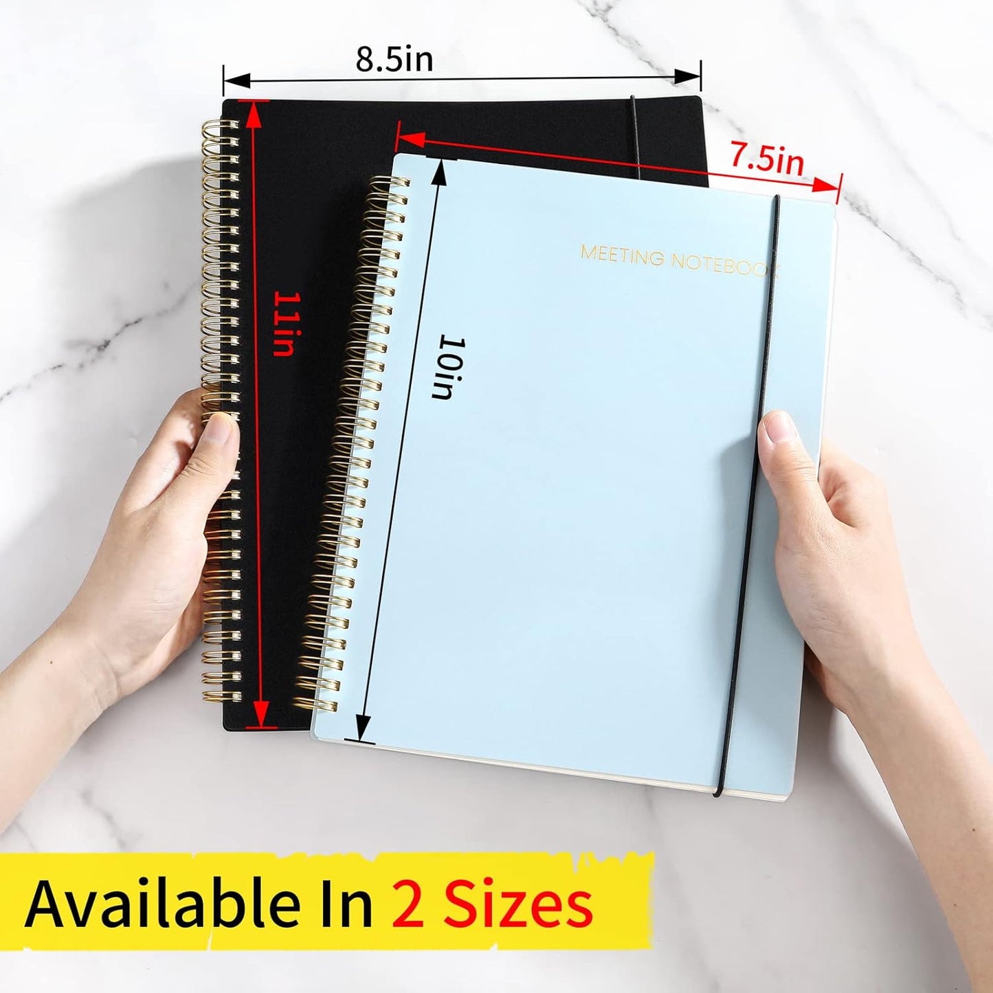 SUNEE Meeting Notebook for Work with Sticky Tabs - 160 Pages, A4 Size Project Planner, Spiral Meeting Agenda/Minutes Notebook Organizer for Women Men, Note Taking, Office & Business, 8.5"x11", Black