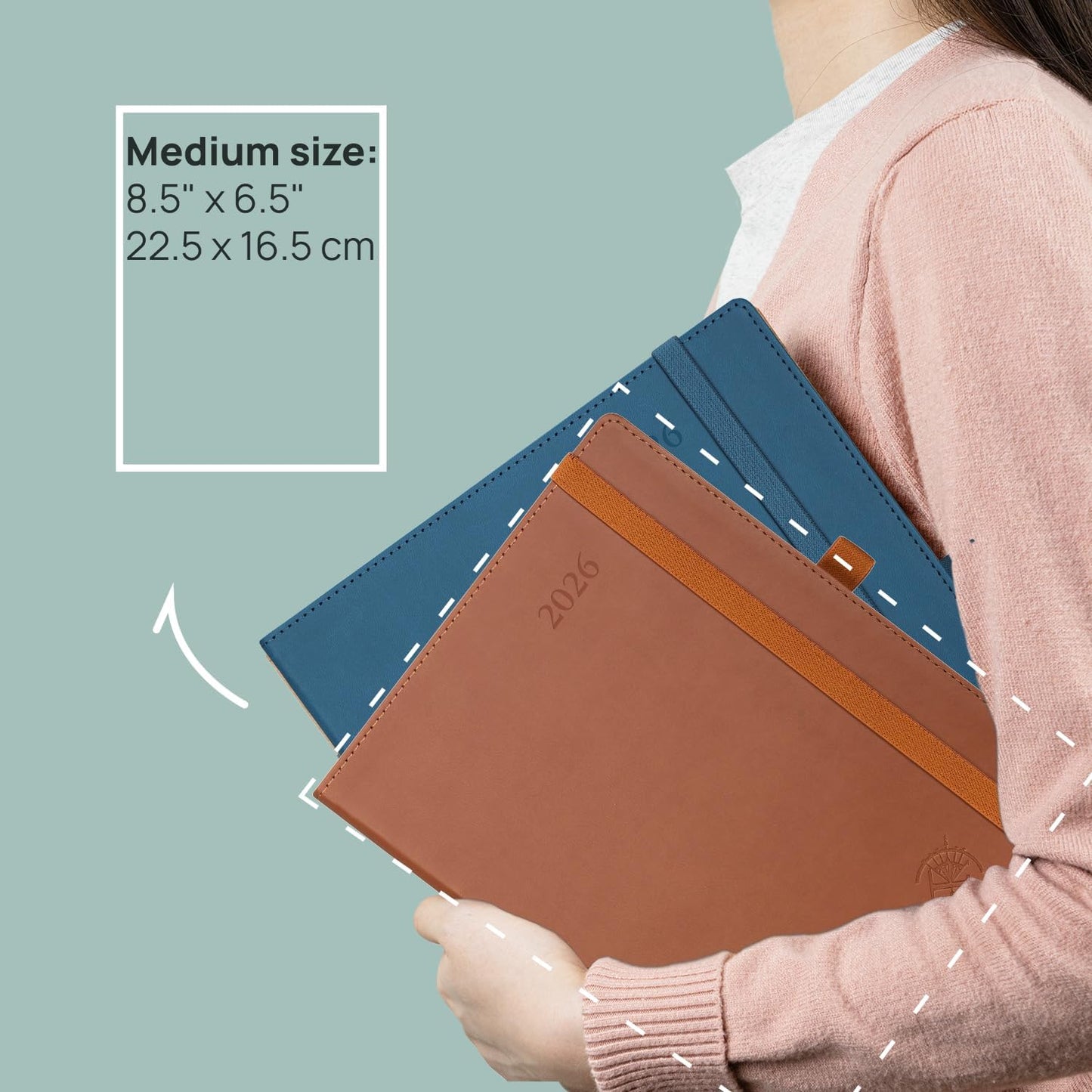 POPRUN Monthly Planner 2025-2026 (Medium- 6.5'' x 8.5'' Soft Cover), 18-Month Calendar Book (Jul.2025-Dec.2026), Calendar Planner with Monthly Tabs & Pocket, 100 GSM Paper - Pacific Green