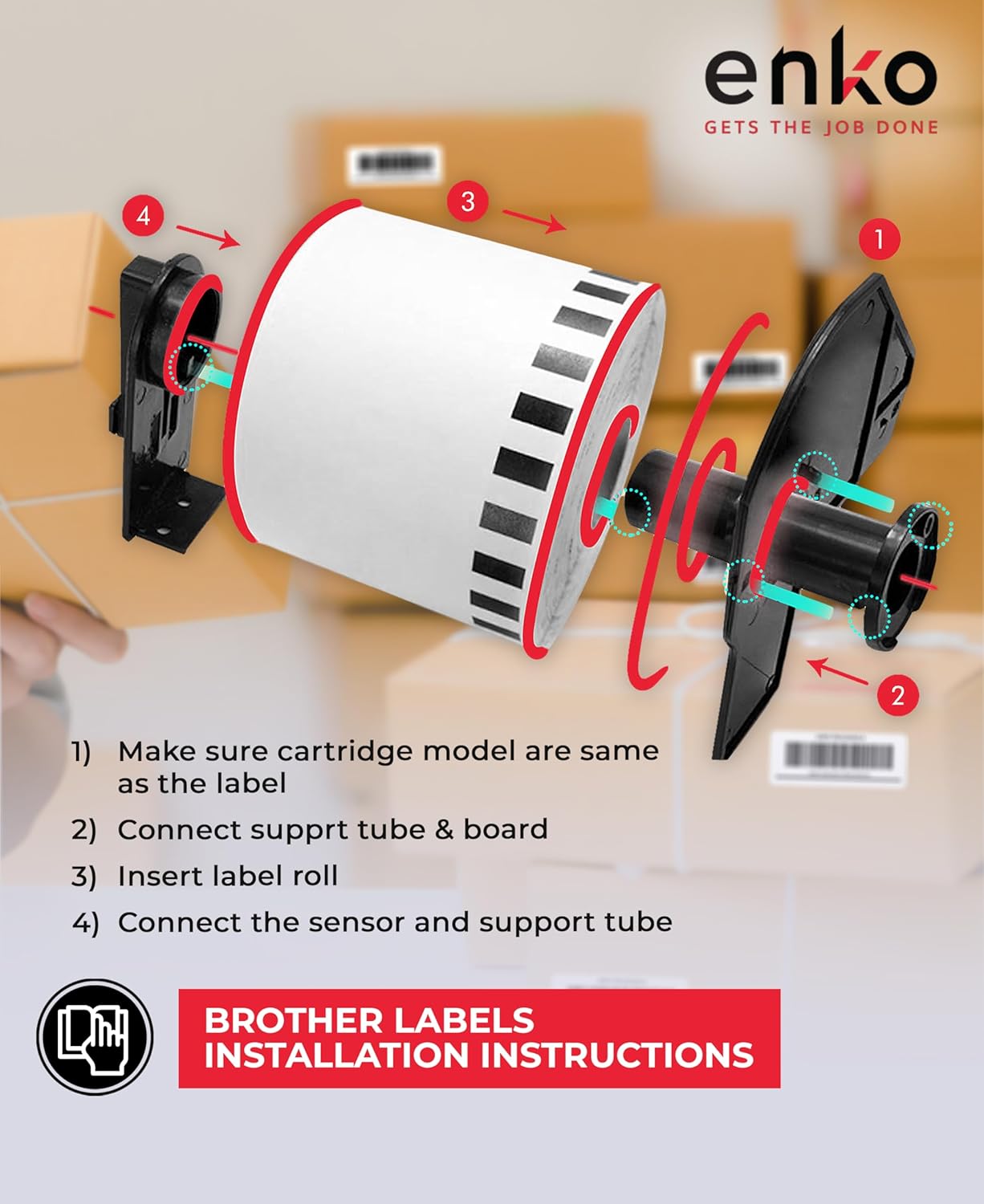 enKo - Compatible DK-2205 Continuous Blank White Paper Labels (2.4 Inch x 100 Feet) Use with Brother QL Label Printers QL-800, QL-820NWB QL 810W - [12 Rolls + 4 Refillable Cartridge Frames]