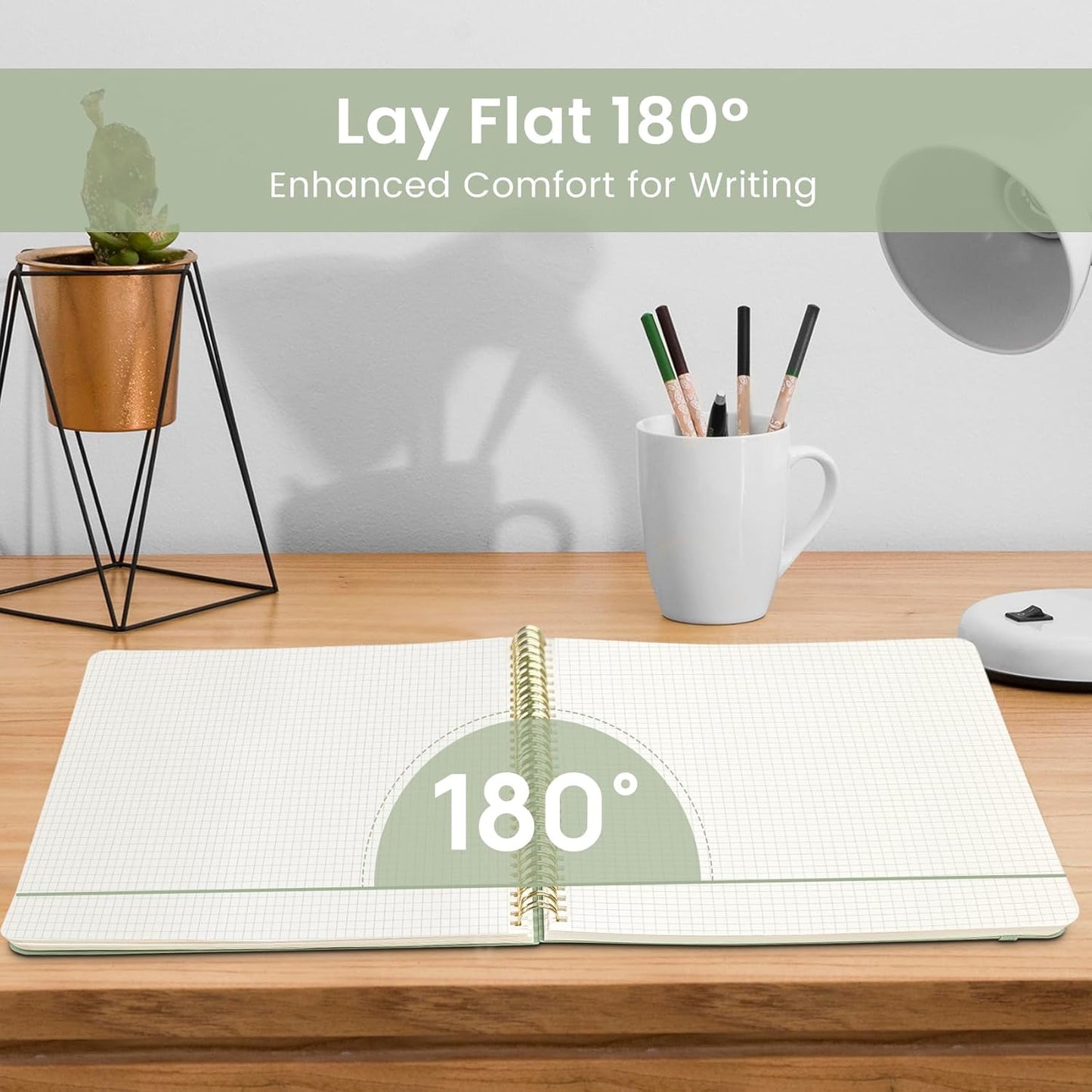 Taja Spiral Graph Notebook, 8.5"x11" Notebooks for Work, Large A4 Journal for Women & Men, Grid Notebook, Journaling Notebook for Writing, Plastic Cover Spiral Journal, Green