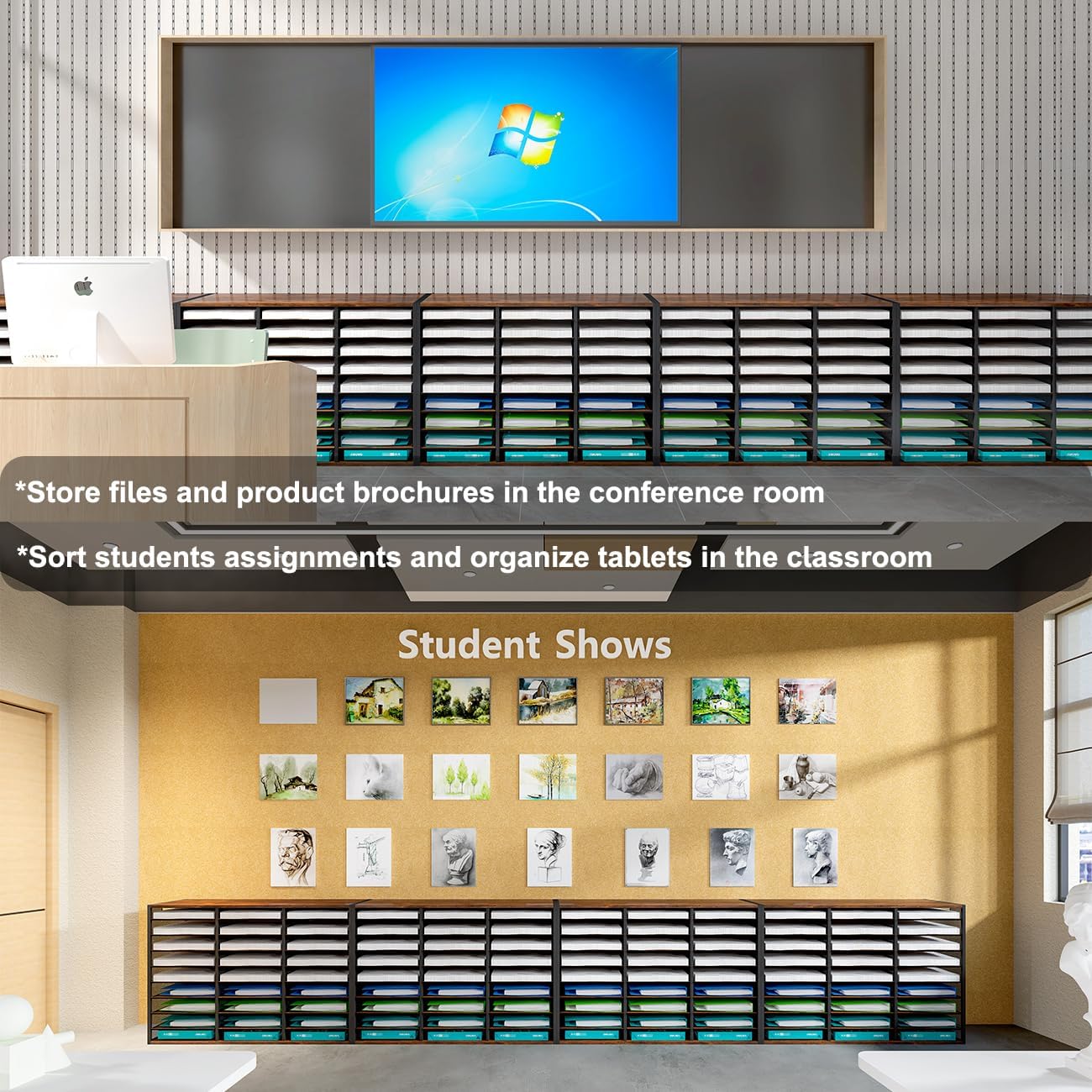 PAG Mass Mail Sorter - Adjustable Mail Holder, Countertop Literature Organizer, Student Mailbox for Classroom, Desktop Bill Paper Organizer for Office & Home, 27 Compartments, Brown