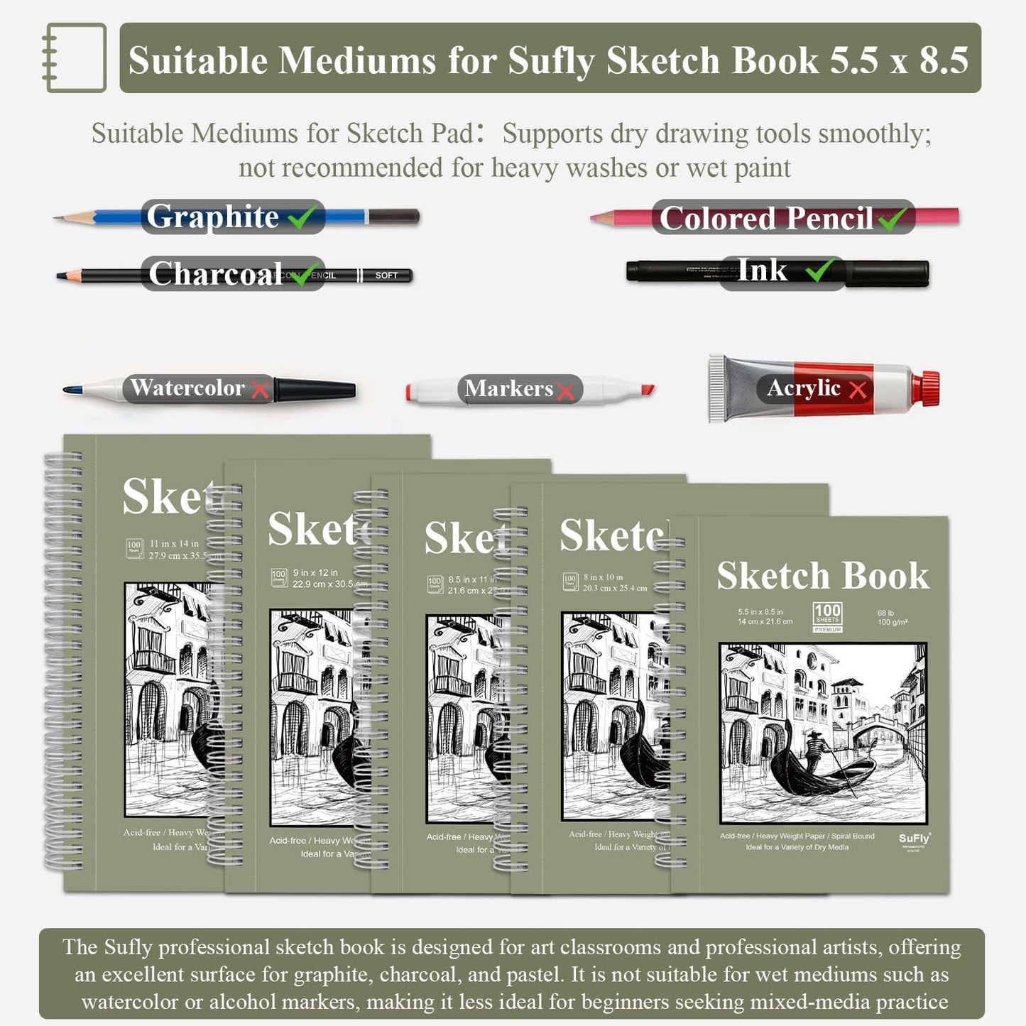 Sketch Book for Kids, Small Sketchbook, Sketch Book 5.5 X 8.5, Pack of 1 (68lb/100gsm), 100 Sheets Artist Sketch Pad, Acid Free Drawing Paper, Art Paper for Drawing and Painting & Adults.