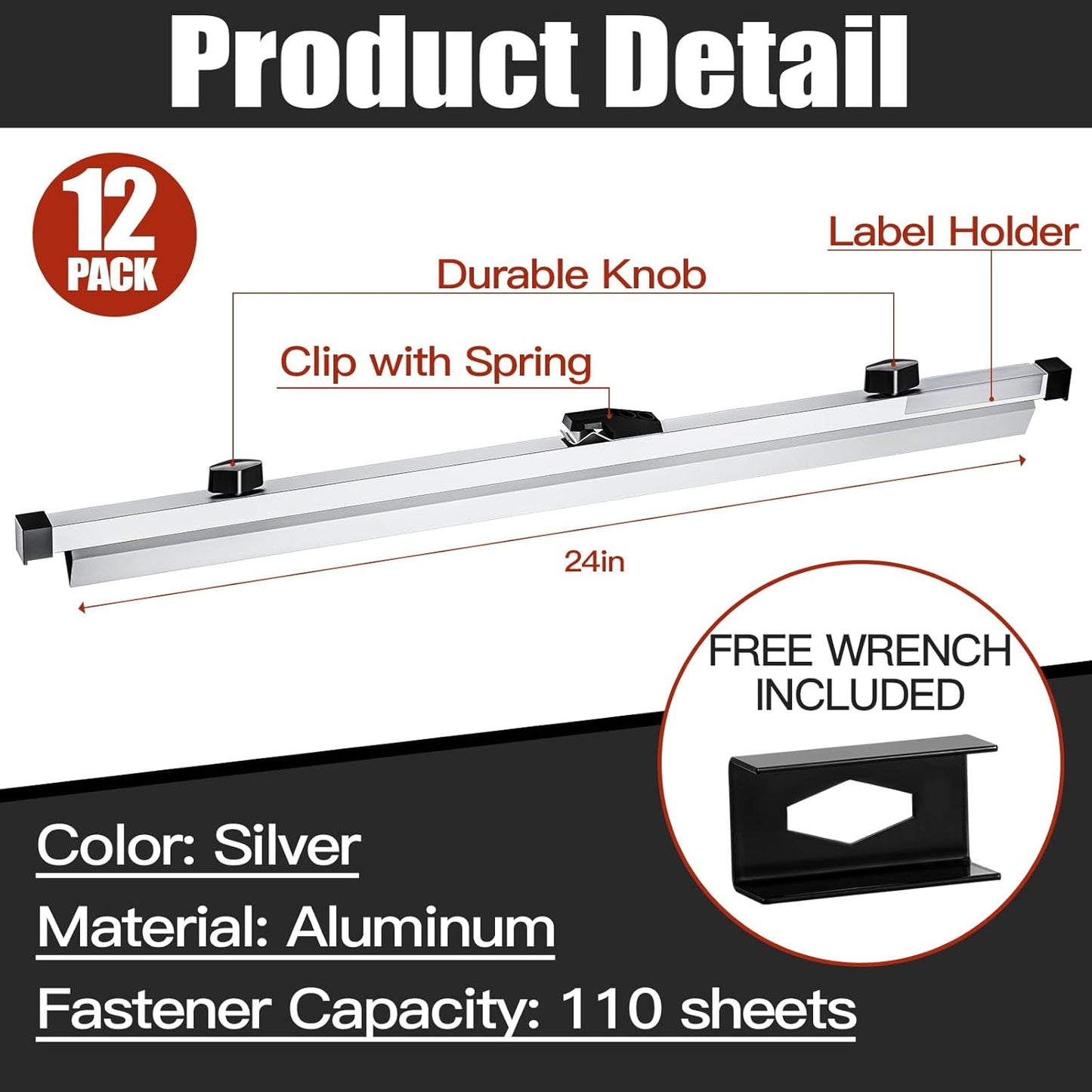 Estune Blueprint Hanging Clamps Binding Strips Storage for Construction Paper Poster Plans Drawings Arts (12, 24 Inches)