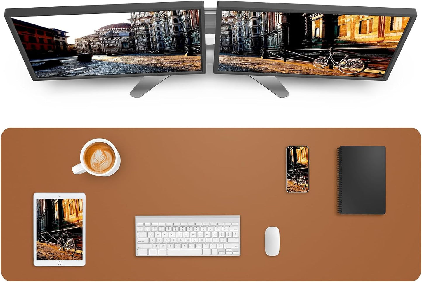 AFIING Leather Desk Pad Protector,Mouse Pad,Office Desk Mat, Non-Slip PU Leather Desk Blotter,Large desk mat,Waterproof Keyboard mat for Office/Home/Decor (Light Brown,48"" x 17"")