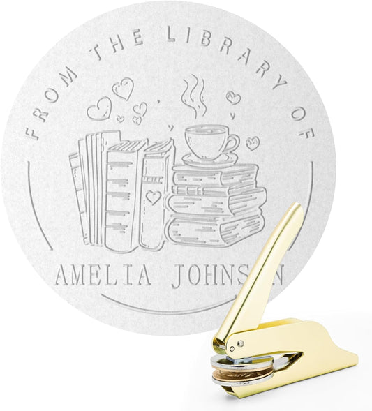 Book Embosser Personalized | Embosser Stamp Custom | Ex Libris | Book Stamp Personalized | from The Library of | Floral Book Press | Library Stamp Personalized (Gold)