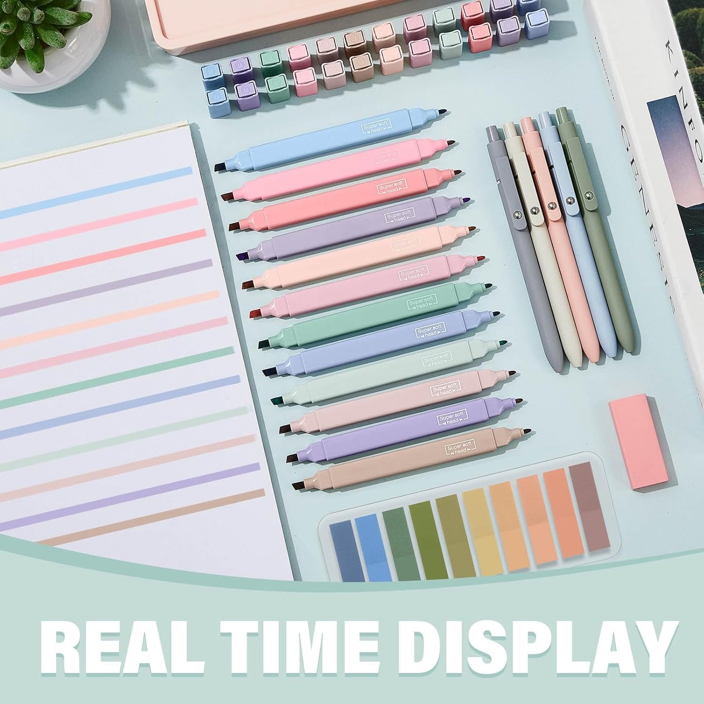 Jutom 38 Pcs Book Annotation Kit Aesthetic Highlighters Gel Pens Set Sticky Notes Tabs Markers Dual Ended Highlighter Quick Dry Ink Pens for Office Annotating Books(Retro Color,Square)