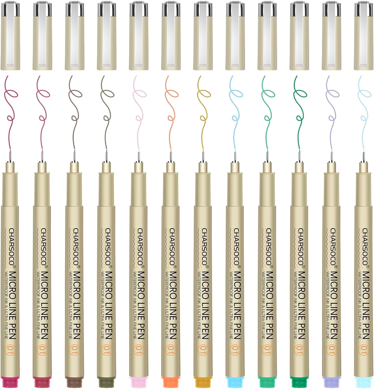 01 Micro Pen, 12 Colors Fine Point Pen, 0.25mm Waterproof Archival Ink, Fineliner Ink Pens for Artist Illustration, Sketching, Anime, Manga, Technical Drawing and Scrapbooking