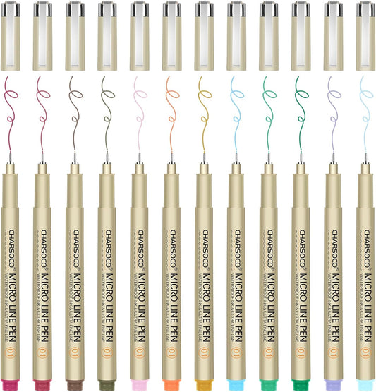 01 Micro Pen, 12 Colors Fine Point Pen, 0.25mm Waterproof Archival Ink, Fineliner Ink Pens for Artist Illustration, Sketching, Anime, Manga, Technical Drawing and Scrapbooking