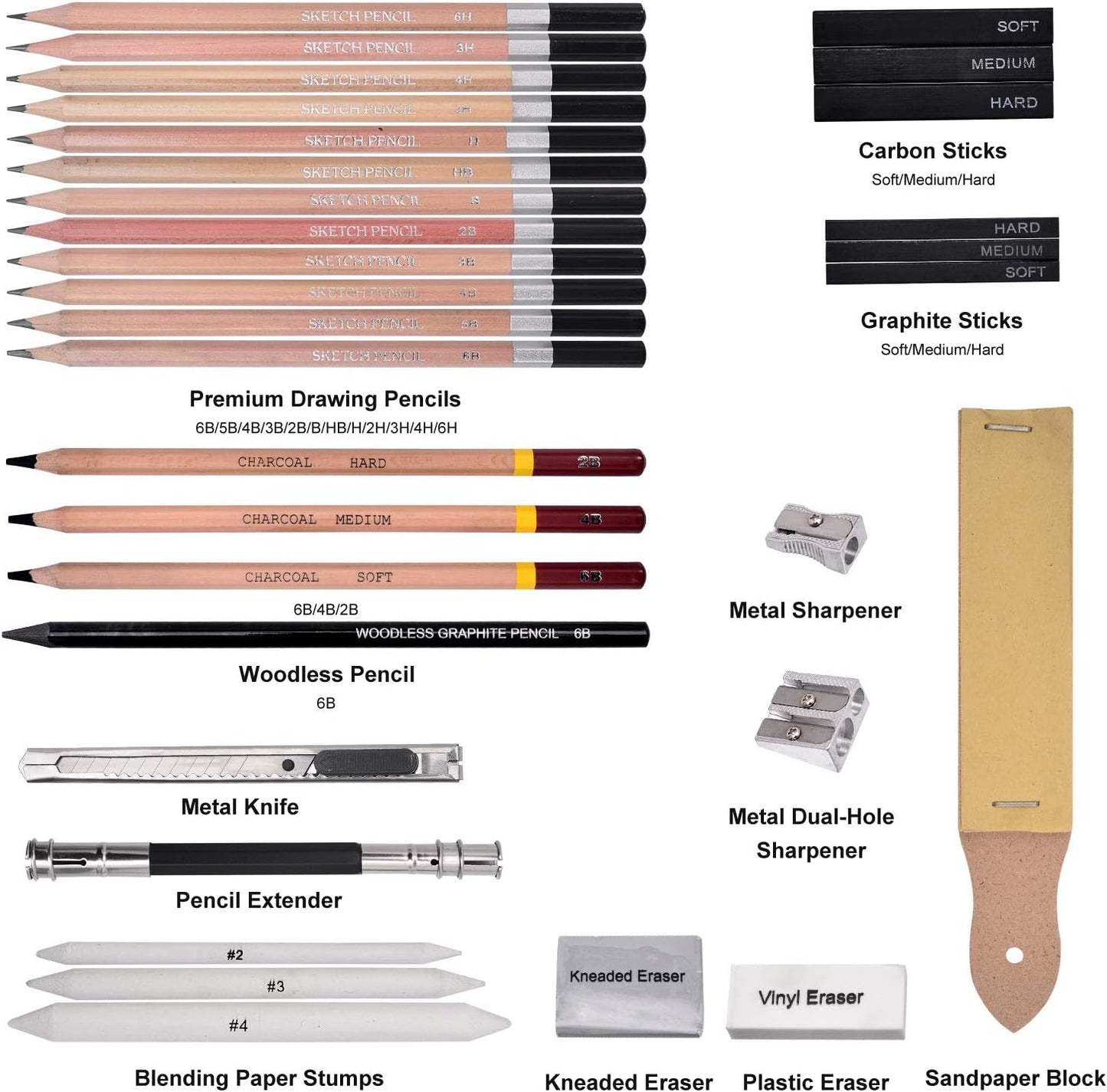 Sketching Drawing Pencil Set,33pcs Professional Charcoal Pencils Artist Kit with Sketch Book,Art Set Supplies for Teens,Kids Adults,Artists,Beginners(33pcs)