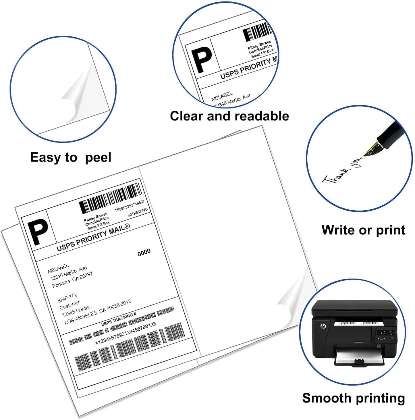 8.5" x 5.5" Address Labels, Half Sheet Shipping Labels, 2000 Sheets Self Adhesive Mailing Labels for Laser & Inkjet Printers (4000 Labels)