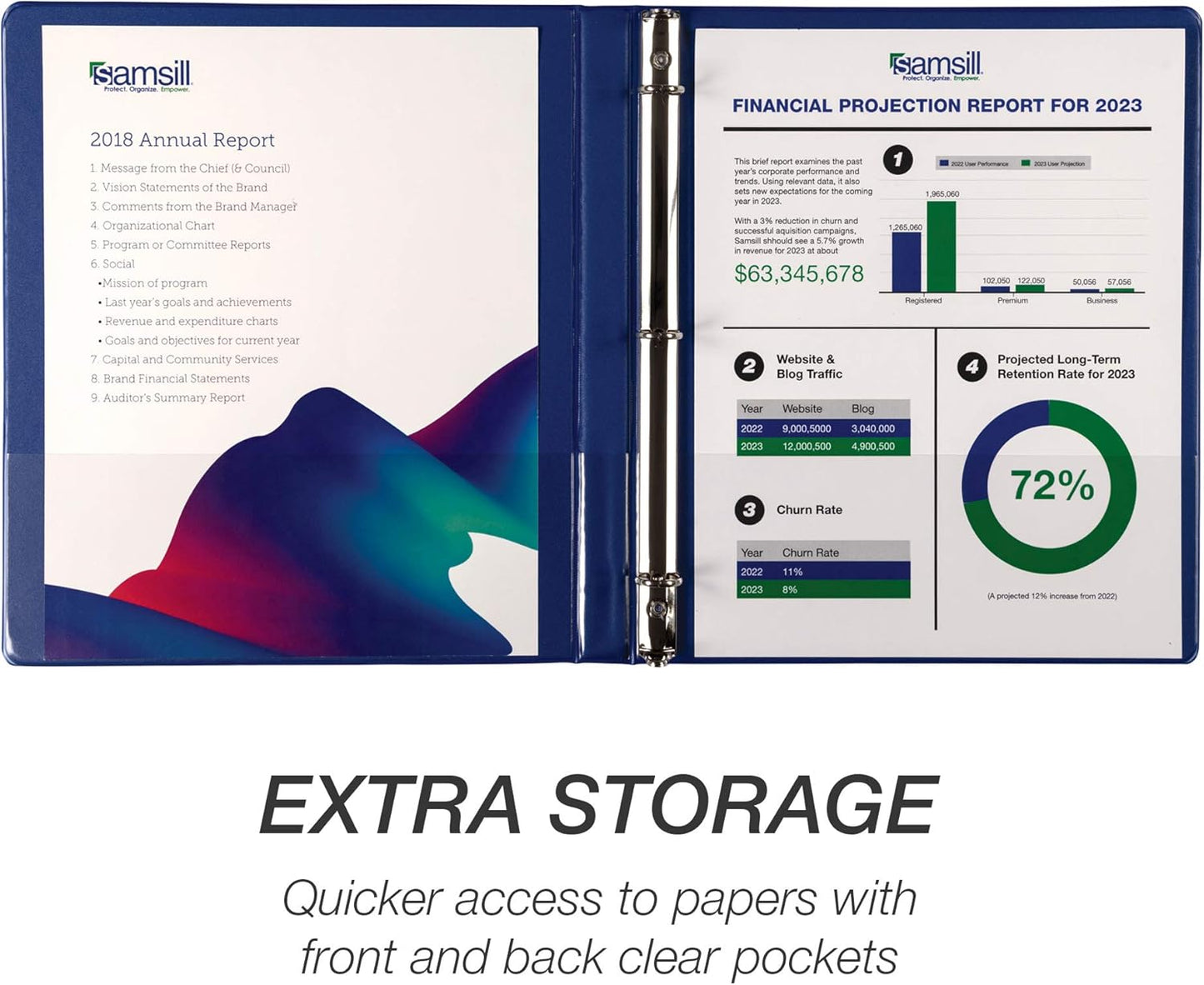 Samsill 0.5 Inch 3 Ring Binders, Made in USA, Economy Round Ring, Clear View Cover, 100 Sheet Capacity - for School, Home, Office - Blue, 12 Pack