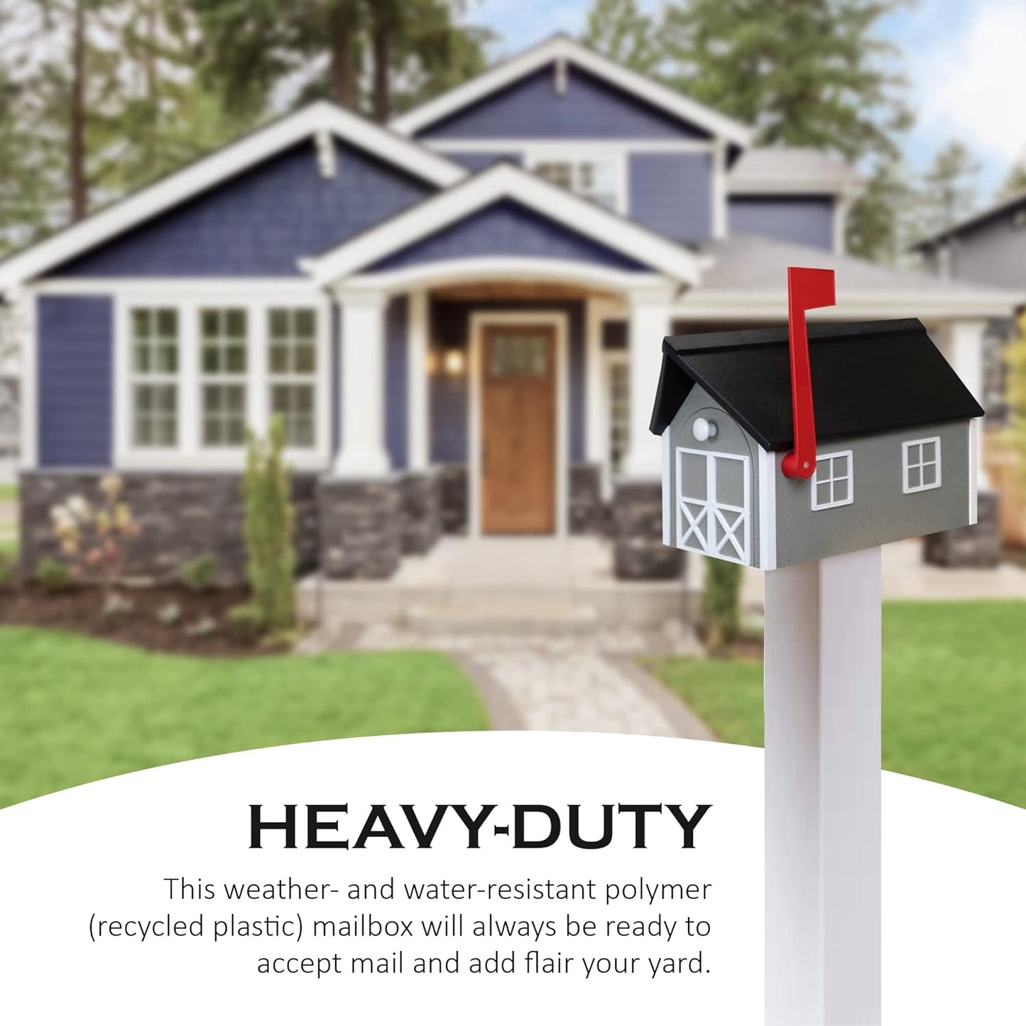 Peaceful Classics Poly Mailbox- Durable, Weather-Resistant Amish Craftsman Mailboxes for Outside Uses Like Front Yard and Road Side- Long-Lasting, Decorative, Modern Mailbox (Gray).