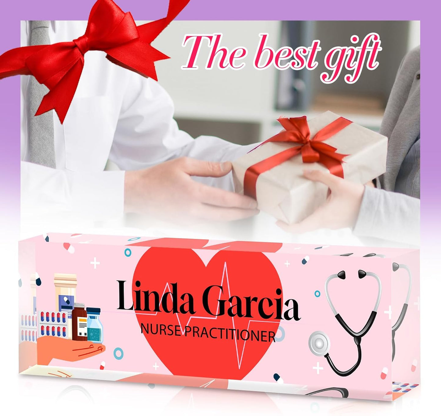 Personalized Name Plate for Desk - Custom Name Plates for Woman - Nurse Day Gifts - Acrylic Office Decor Appreciation Gifts for Nurse Practitioner (Pink)