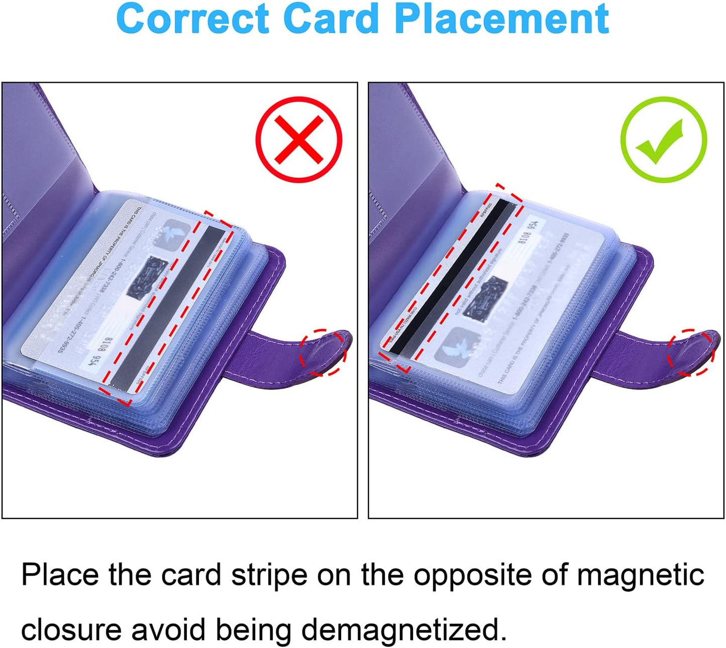 Wisdompro Credit Card Holder, PU Leather Slim RFID Blocking Debit Card Protector Wallet Organizer Case with Magnetic Shut (Build in 20 Card Slot & 7 Small Cells for Memory Cards)-Vertical Purple