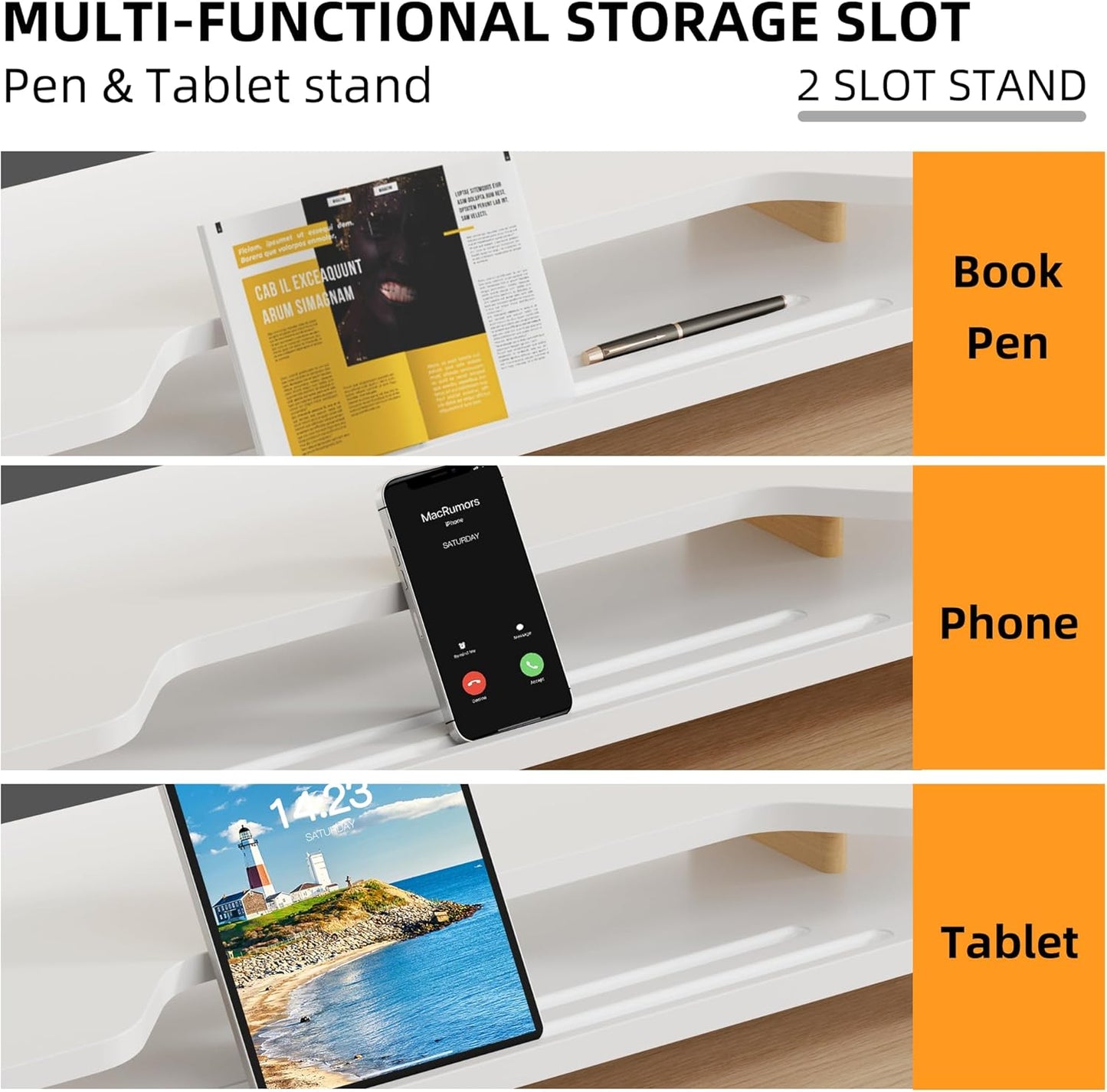 2 Tier White Dual Monitor Stand Riser,Wider Board Computer Monitor Stand for 2 Monitors,Slot For Phone/Tablet Office Desktop Organizer for Laptop,PC,Computer,Printer,White