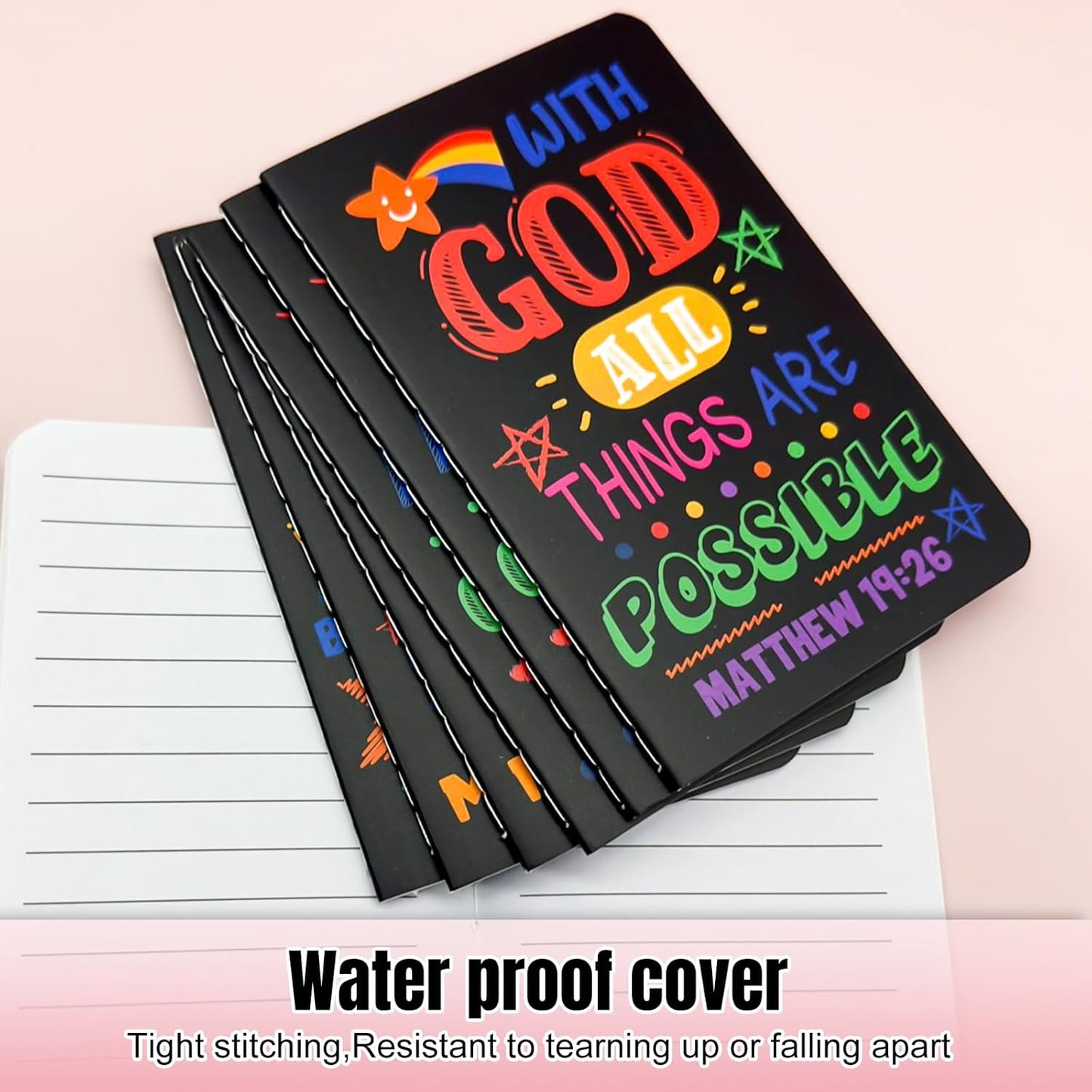 24Pcs Bible Verse Notepads,Mini Religious Pocket Notebooks Motivational Christian Small Inspirational Notepads Journals Gift Bulk Prizes for Kids Teacher School Home Travel Supplies (Bible Black)
