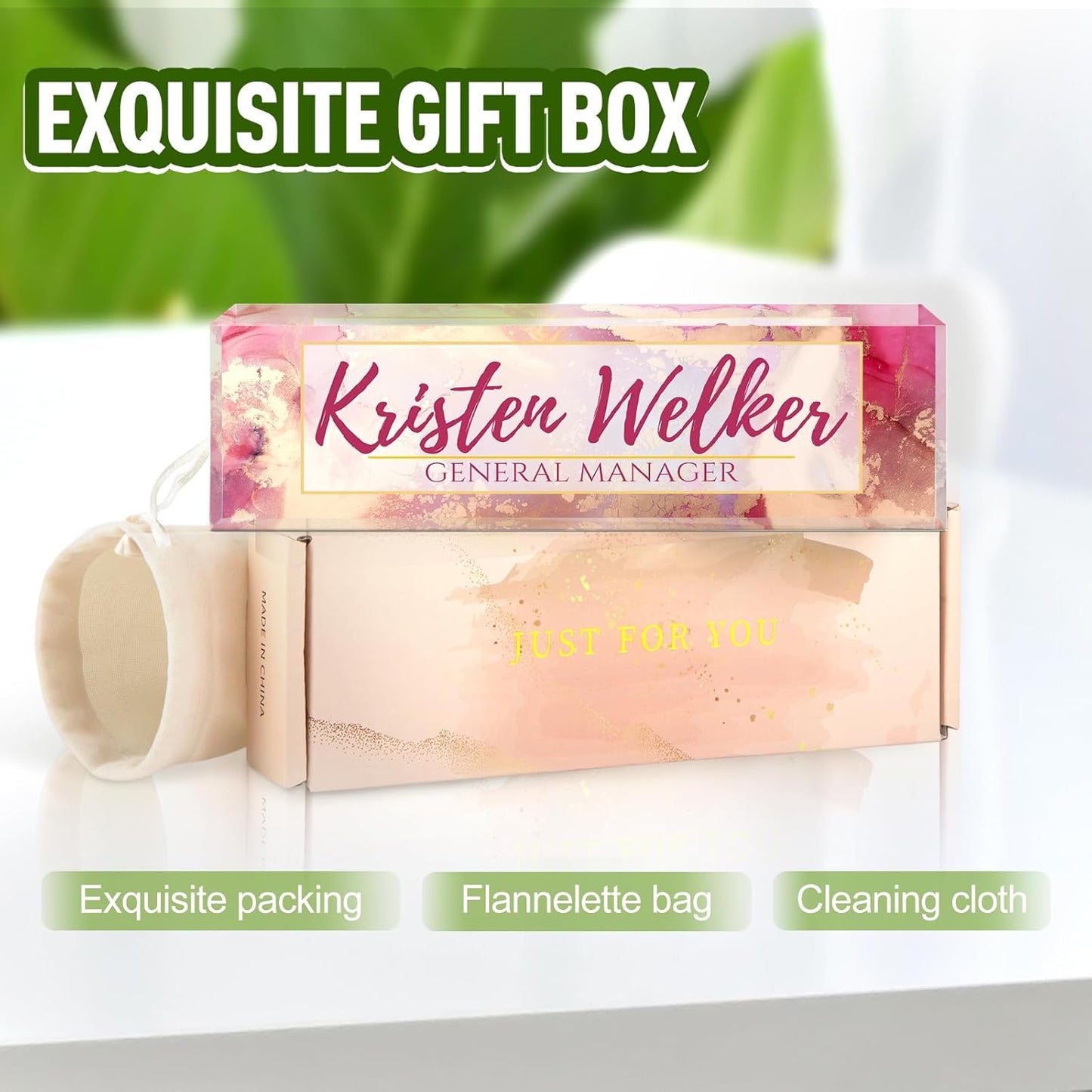 Name Plate for Desk, Desk Name Plate Personalized, Office Decor for Women Men, Acrylic Desktop Accessories, Office Appreciation Gifts for Boss Social Workers Nurse Teacher Employee (Pink/Gold)