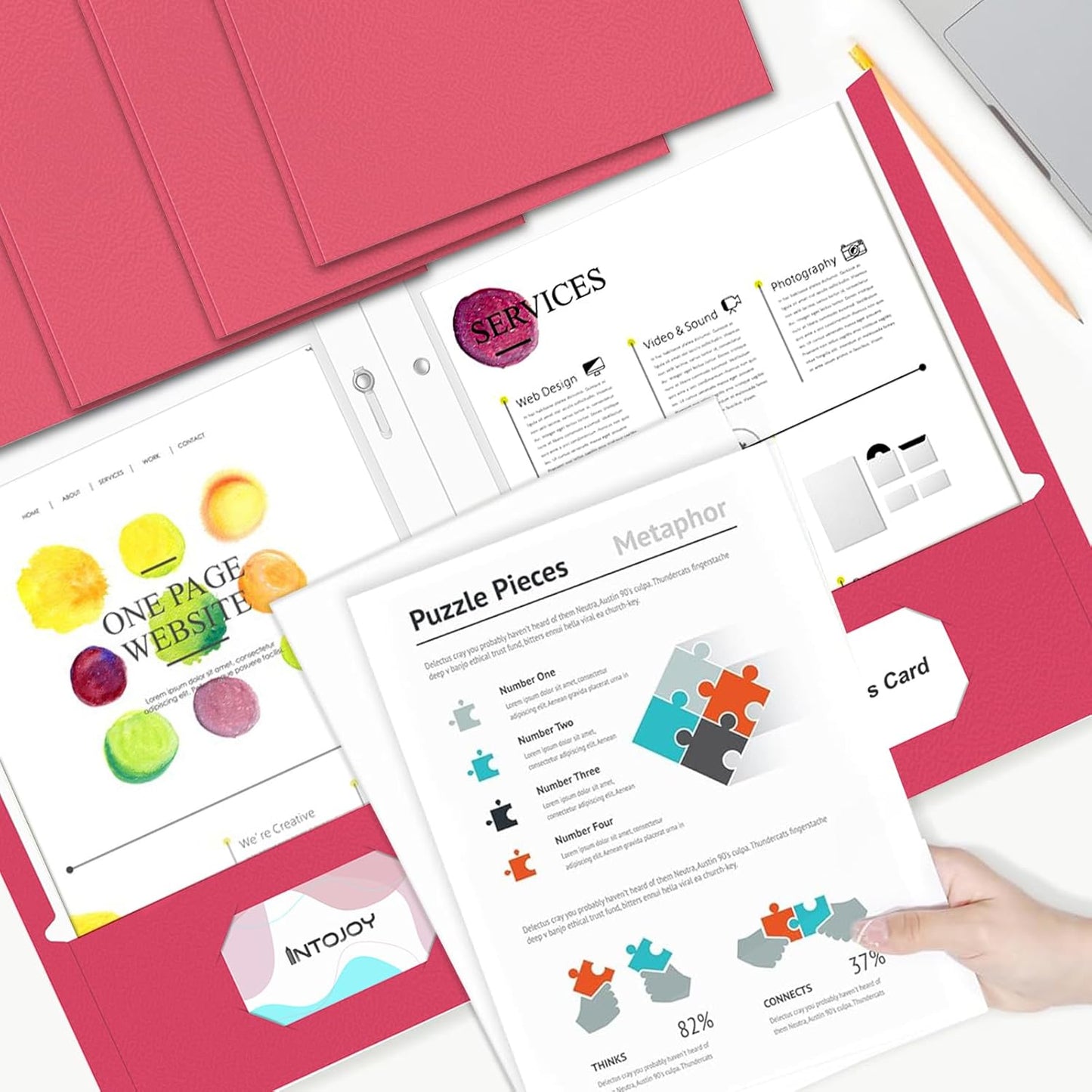 Folders with Pockets,IntoJoy 50 Pack Two Pocket Folders Business Card Holder Paper Folders with Prongs for School Office Filing Cabinet Resume Portfolio (Magenta)