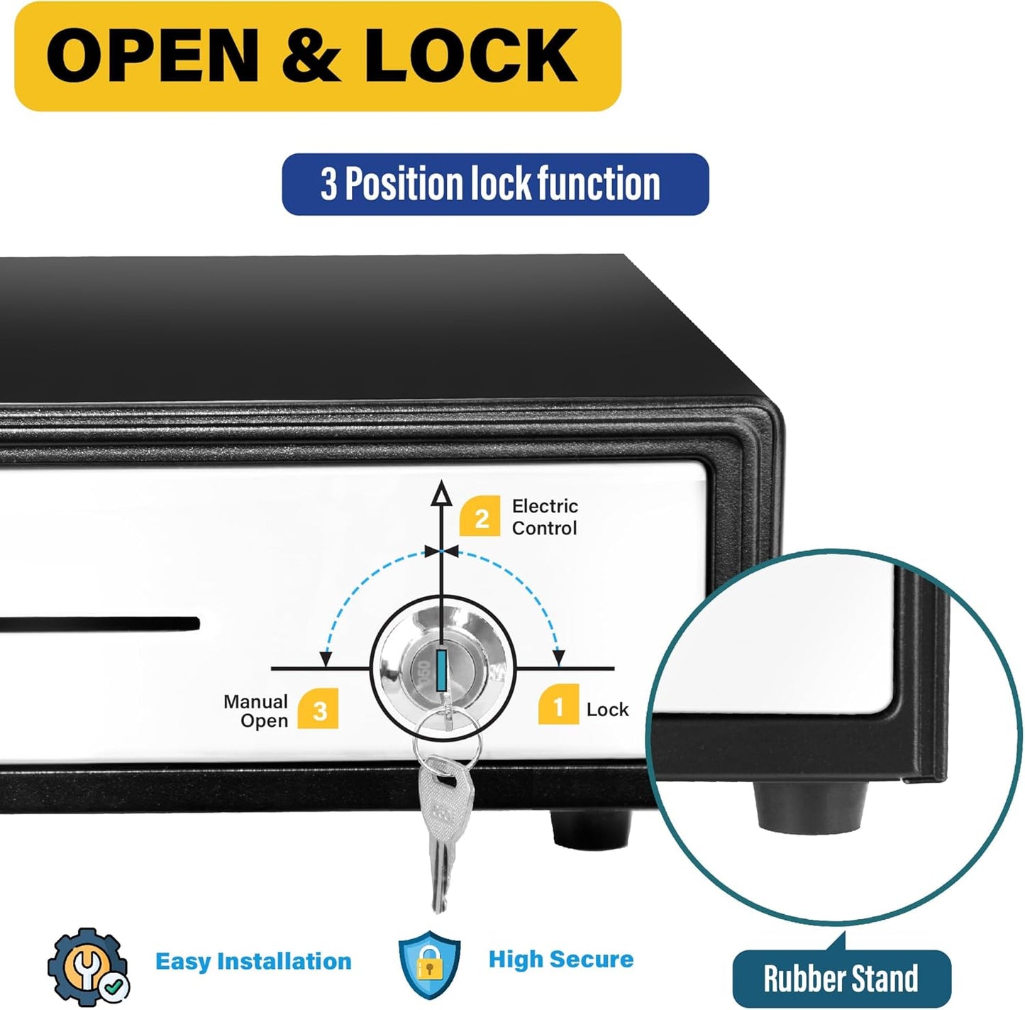 HK SYSTEMS 16" POS Cash Drawer Stainless Steel Front, Ball bearing slide, Heavy Duty POS with Removable Tray 5Bill/5Coin
