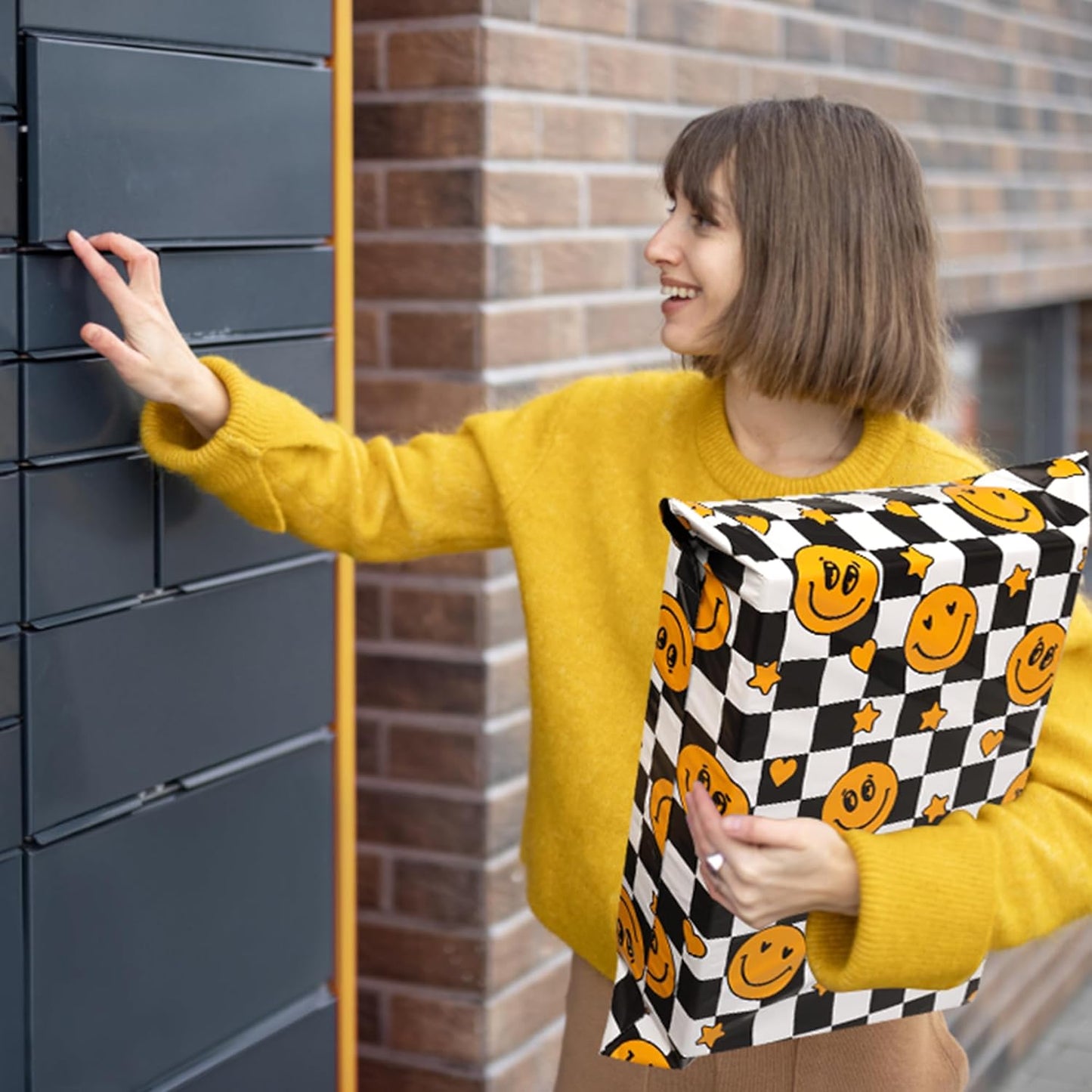 Poly Mailers 6x9 Inch 100 Pcs - Smiles Checkerboard Printed Shipping Bags, 2.4mil Thickness, Waterproof and Tear Resistant Mailing Envelopes, Self-Sealing Packaging Bags for Small Business