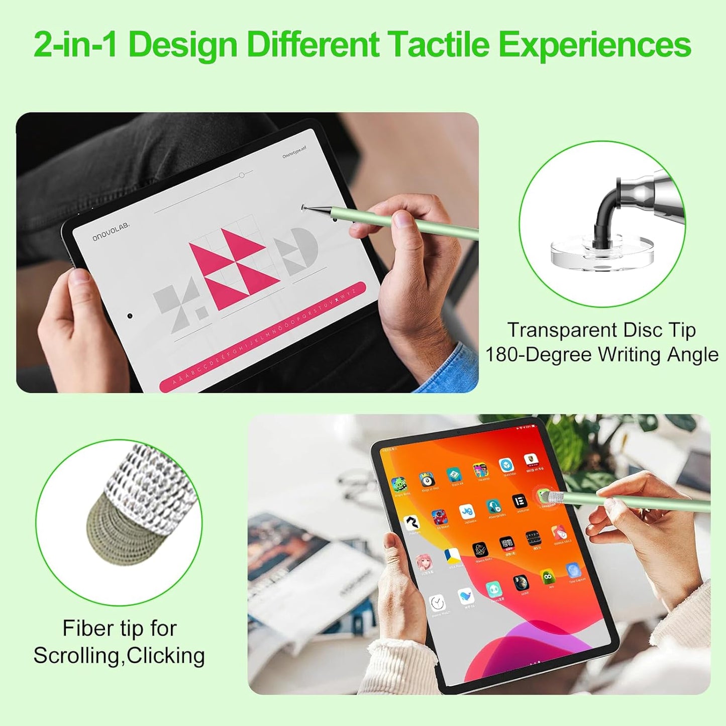 Stylus Pen for Touchscreen,3pcs 2in1 High Precision Sensitivity Stylus, Suitable for iPhone/ipad/Android Stylus for ipad,Compatible with Touch(Green/Purple/Rose Gold + 4Tips)