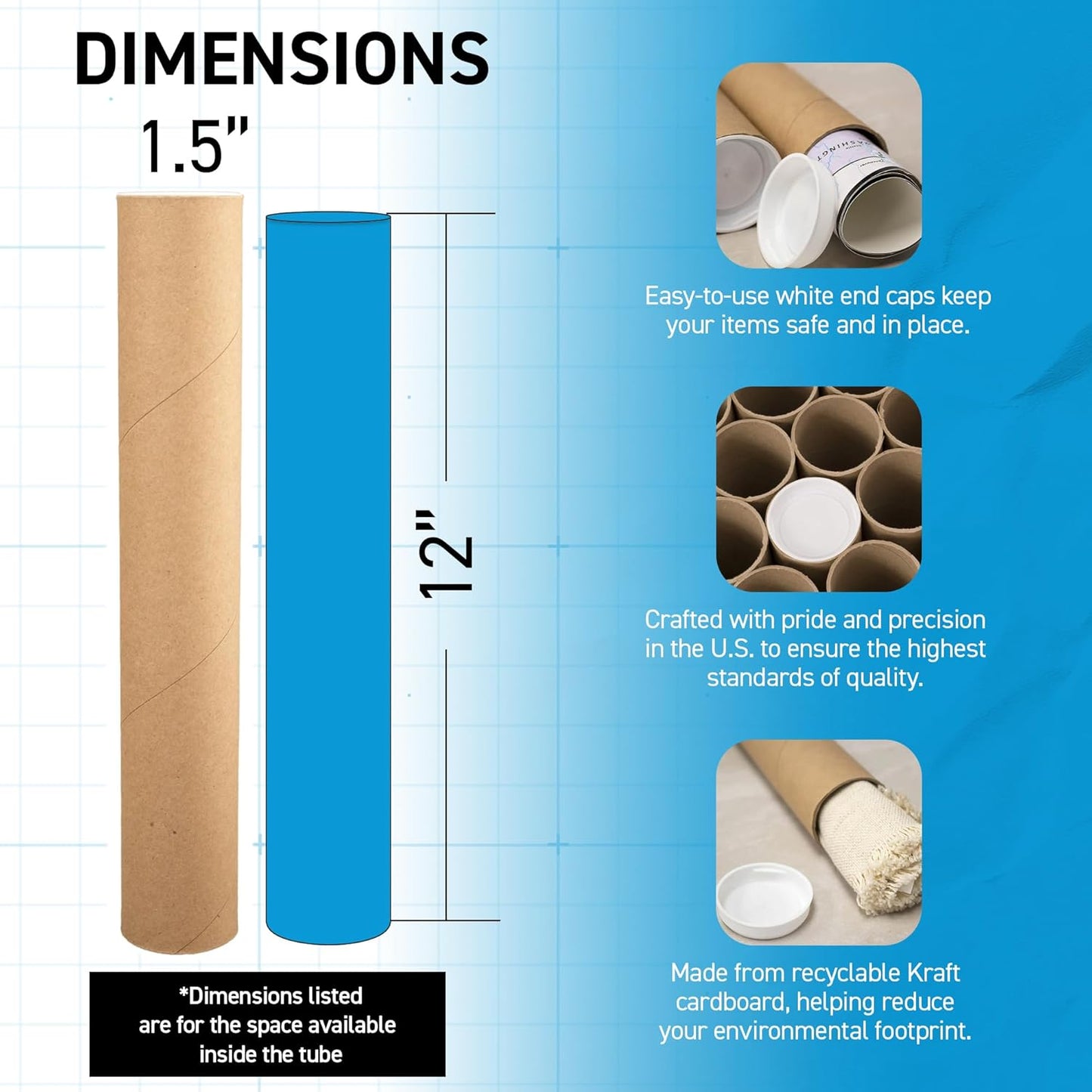 MagicWater Supply Mailing Tube - 1.5 in x 12 in - Kraft - 10 Pack - for Shipping and Storage of Posters, Arts, Crafts, and Documents