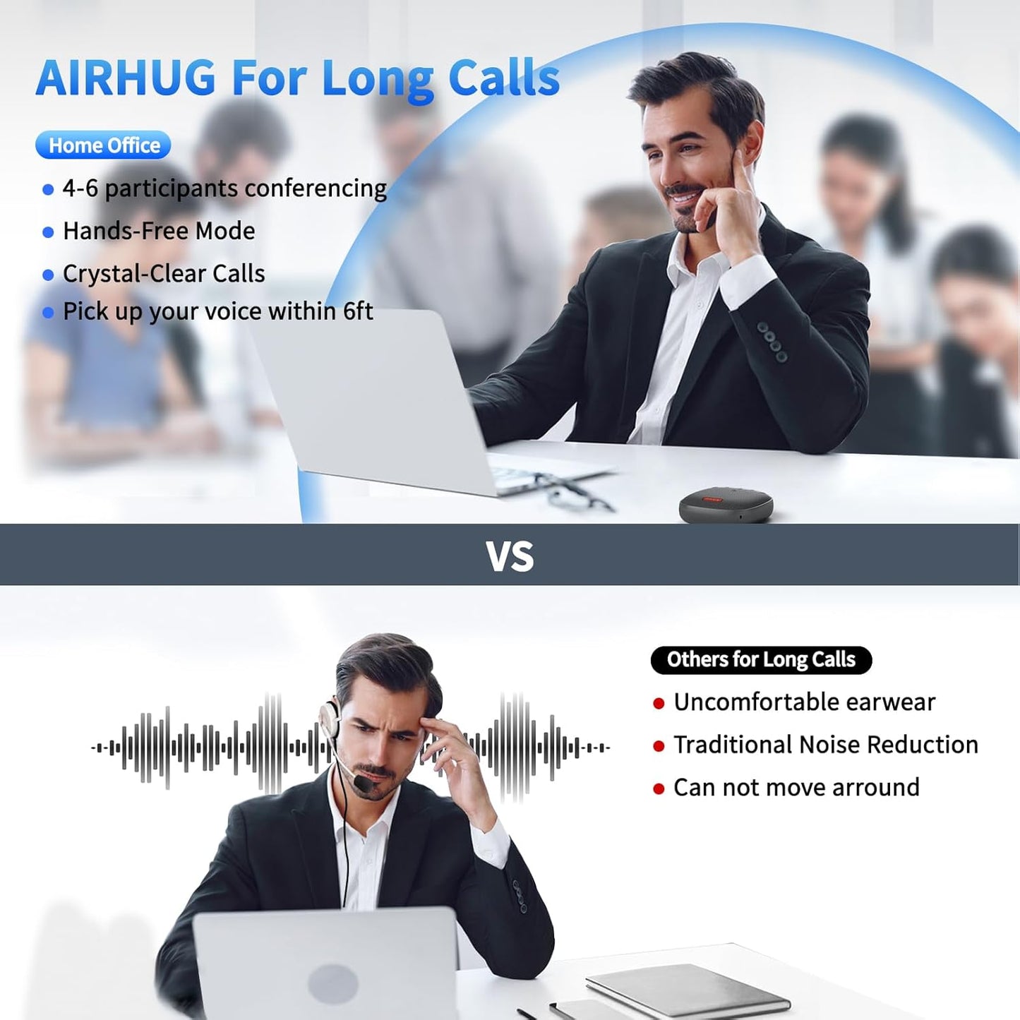 AIRHUG Conference Speaker and Microphone, Bluetooth Speakerphone with 360° Voice Pickup, Advanced Noise Reduction, USB-C Plug & Play, Compatible with Zoom and MS Team