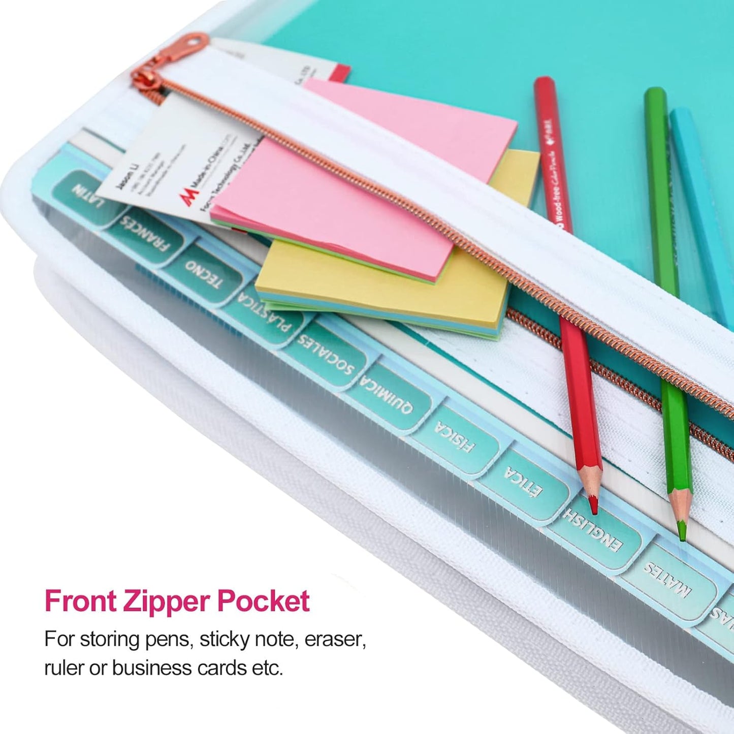 MEGREZ Expanding File Folder with 13 Pockets, A4 Paper File Folder with Zipper Color Labels, Waterproof Accordion File Folder Organizer for Home Office, Green-Clear