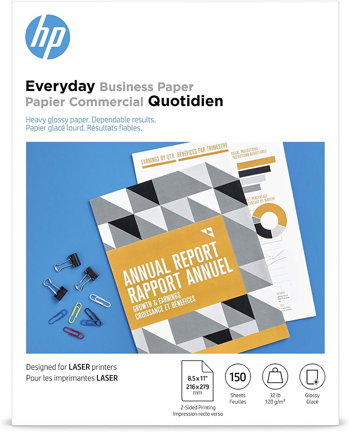 HP Everyday Business Paper, Glossy, 8.5x11 in, 32 lb, 150 sheets, works with laser printers (4WN08A)
