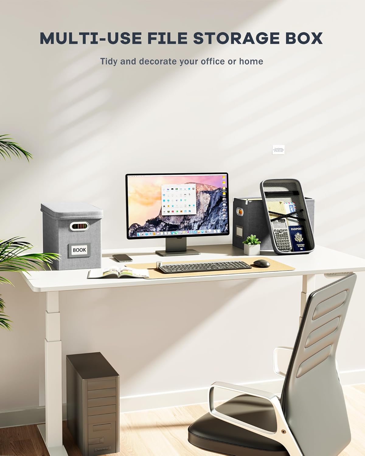 Oterri Hanging Filing File Box with Mesh Pocket, File Organizer Box with Lid, Collapsible Document Organizer Box for Letter Size, Easy Slide Durable Storage Box for Office/Decor/Home (2 PCS, Grey)