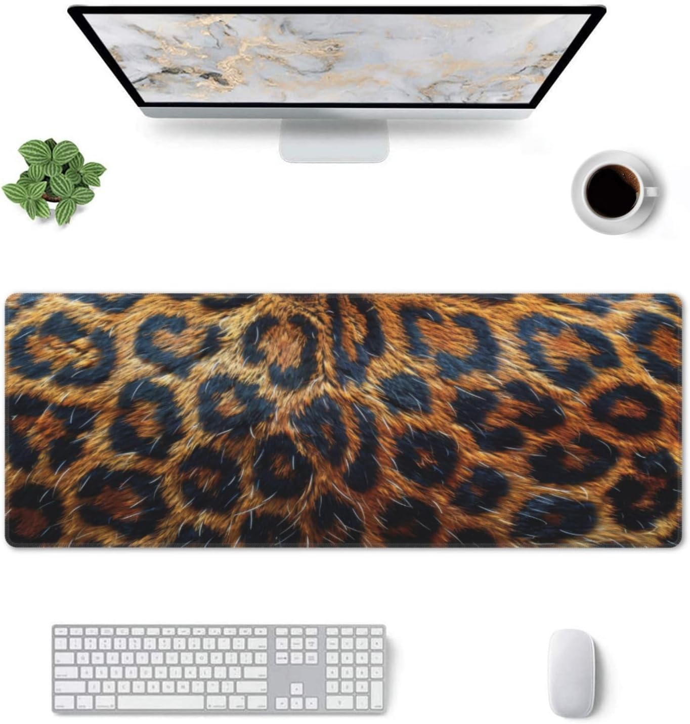 Gaming Mouse Pad, Large Non-Slip Rubber Base Mousepad, Keyboard Mouse Mat, Desk Pad with Stitched Edges, 31.5x11.8inch, Leopard-Skin Pattern