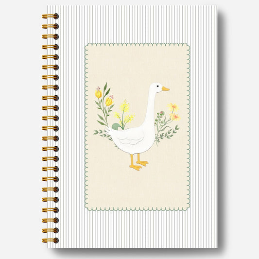 Guymn Sage Green Floral Goose Notebook, Cottagecore Flower Goose Journal for Kids Girls, Geese Animal Lover Gifts Hardcover Spiral Notebooks Journals 5.5x8.3 Inch