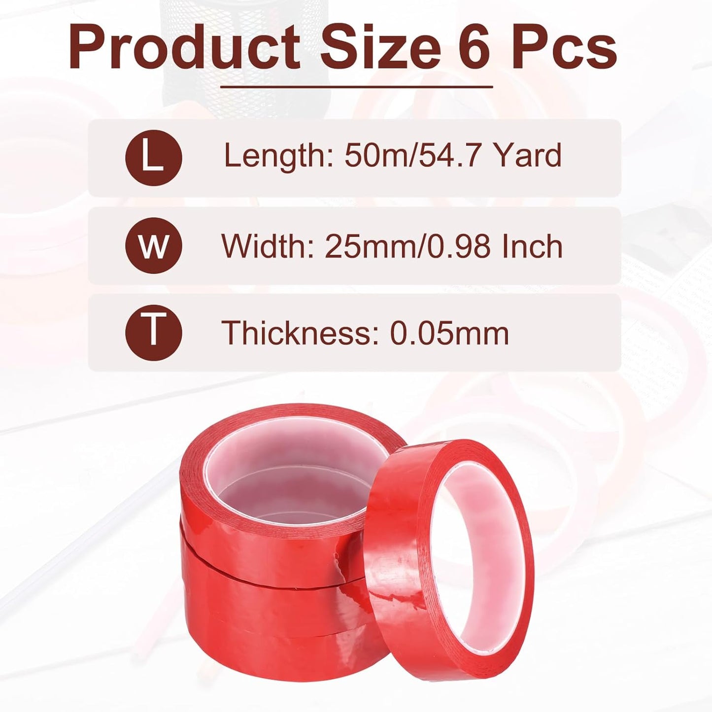 MECCANIXITY 6 Rolls Whiteboard Tape Graphic Chart Tape 25mm 54.7 Yard Art Tape Thin Self-Adhesive Pinstripe Tape Masking Tape for Gift Wrapping Craft Supplies, Red