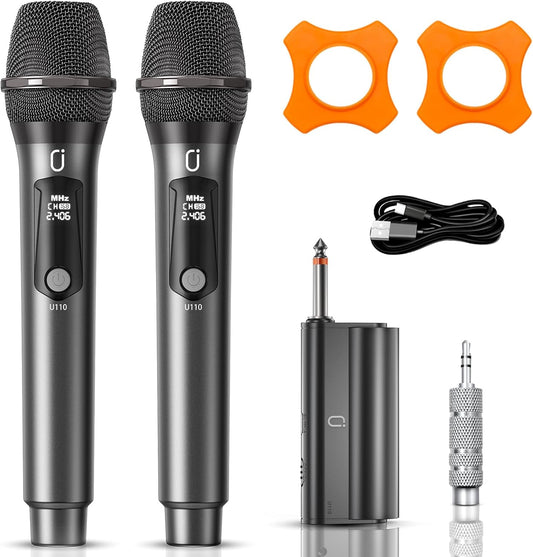 Wireless Microphones for Singing, Dual Rechargeable Karaoke Microphone with Receiver for Church/Party/Meeting/Speech/Stage Performance, Compatible with PA System/Karaoke Machine/Partybox/Mixer