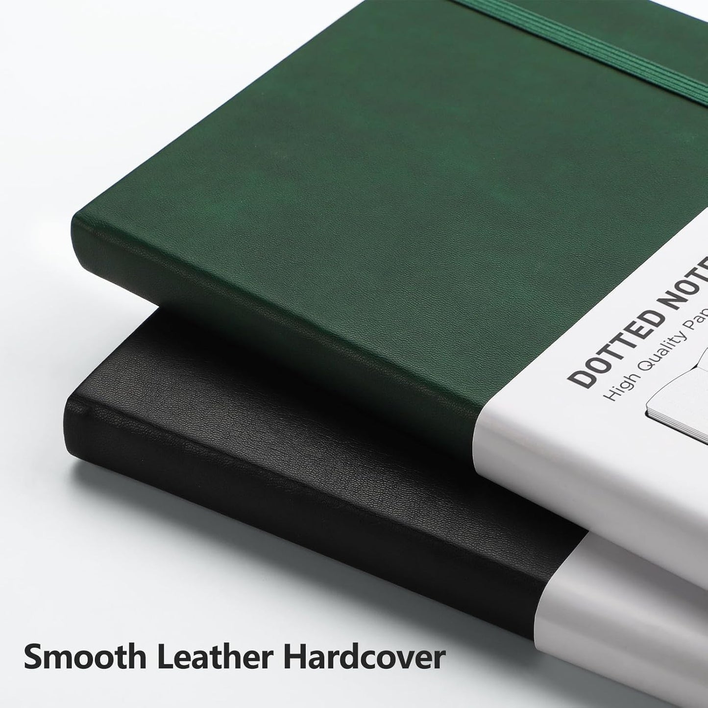 RETTACY Bullet Dotted Journal Notebook, 2-Pack, 160 Numbered Pages per Pack, A5 Medium Size (5.7'' x 8.3''), 120 GSM Thick Paper, Leather Hardcover, for Bullet Journaling (Black & Dark Green)