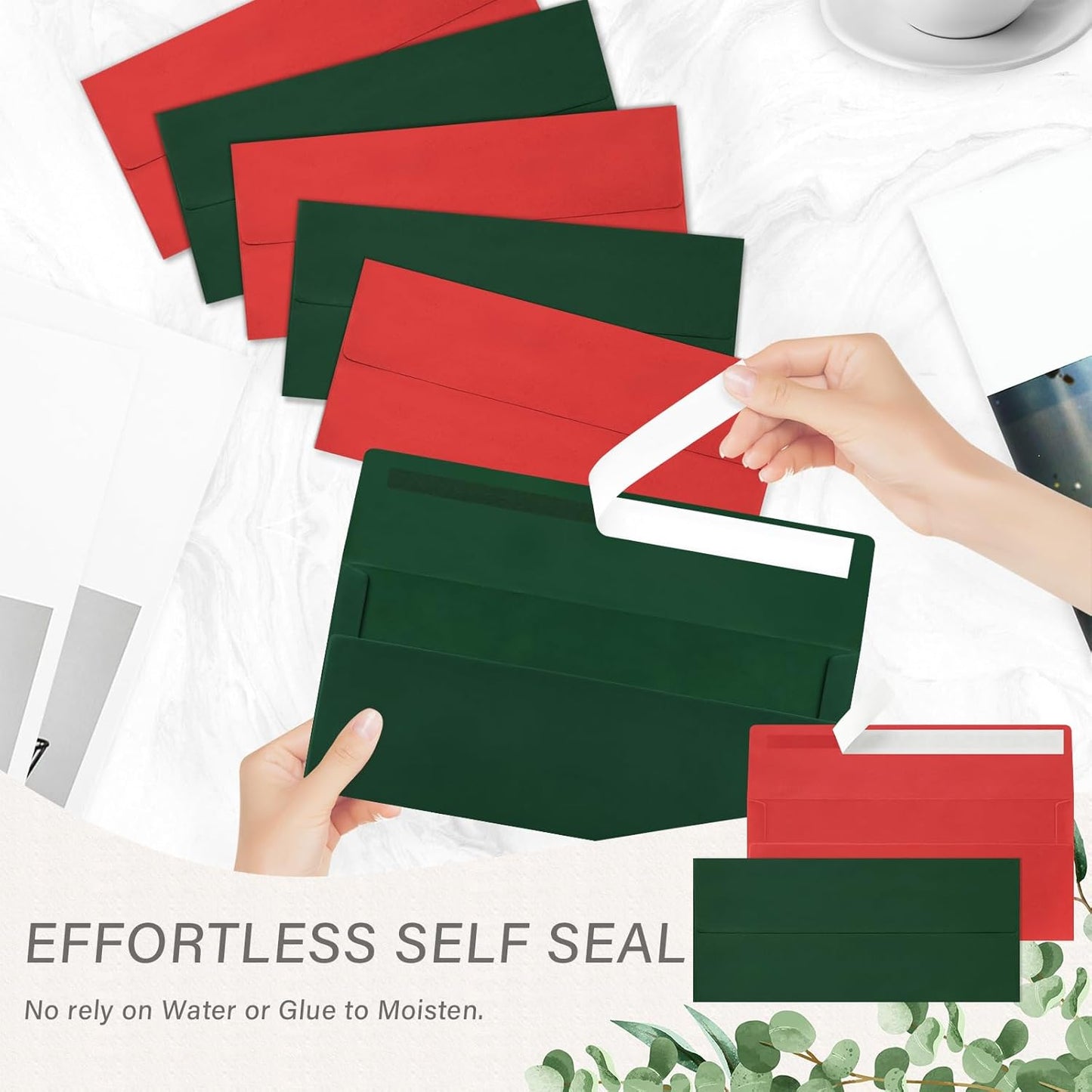 200 Pack #10 Christmas Red and Green Envelopes Letter Size, Business Envelopes Self Seal for Invoices, Letter Mailing, Office Checks, 4 1/8 x 9 1/2 Inches