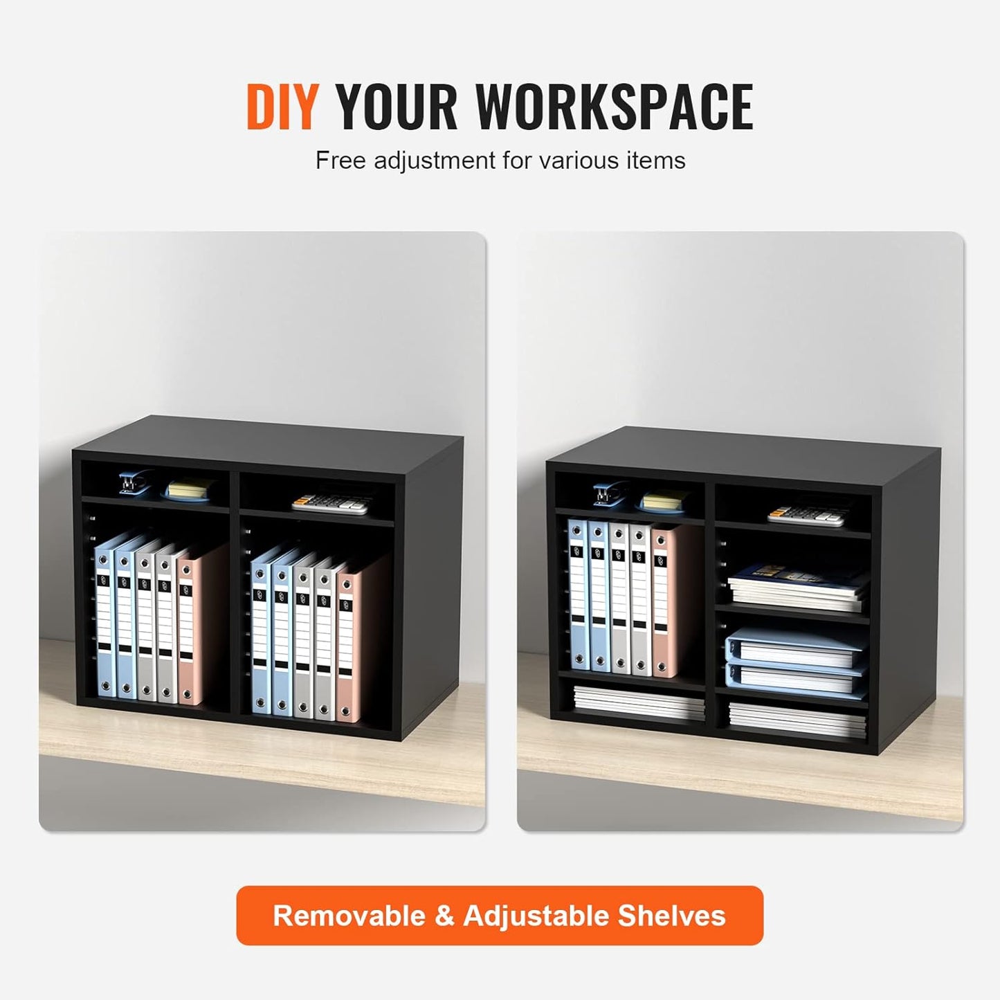 VEVOR Literature Organizers, 12 Compartments Office Mailbox with Adjustable Shelves，Wood Literature sorter 20.4x12x16.1 inches for Office, Home, Classroom, Mailrooms Organization, EPA Certified Black