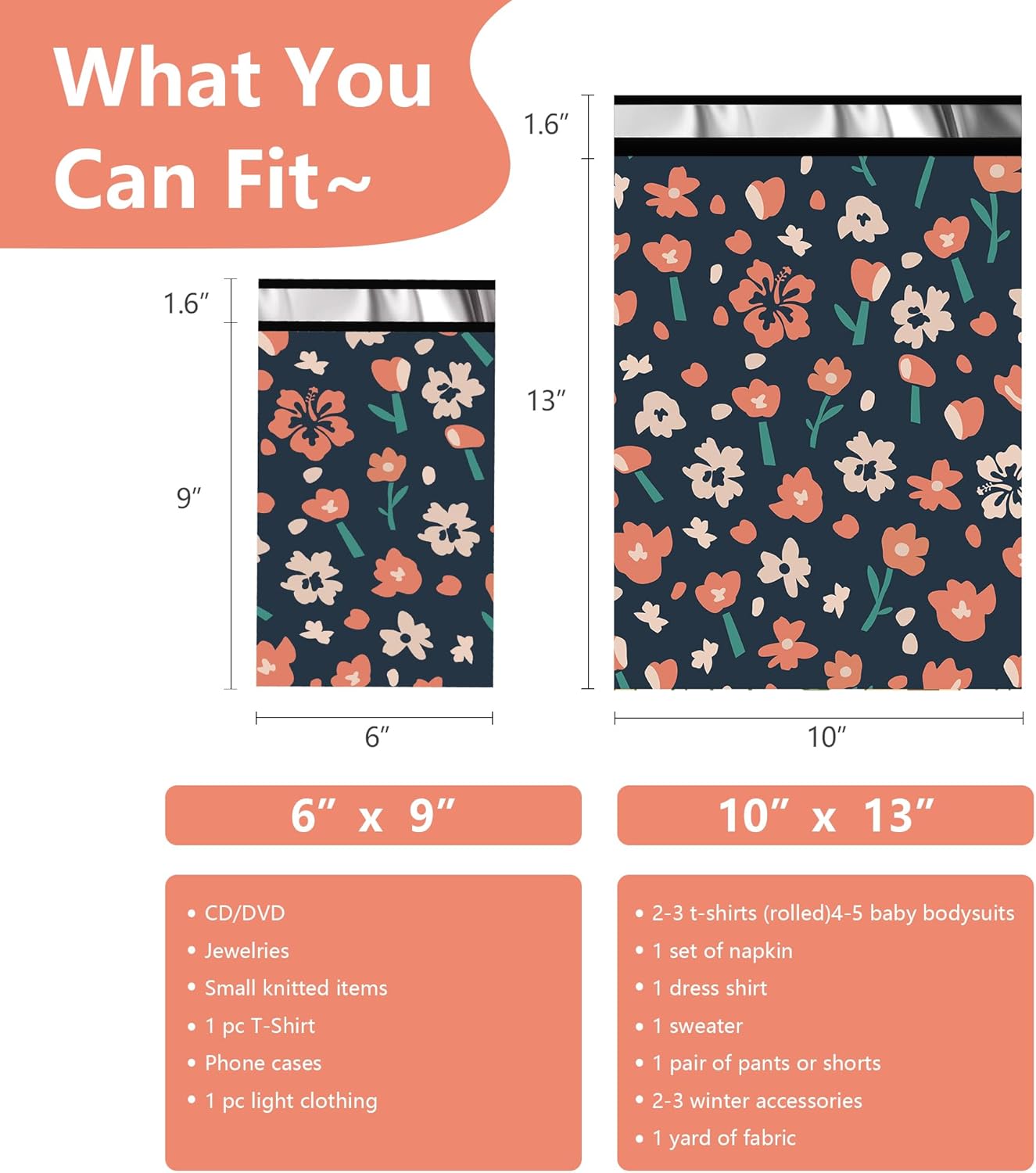 Poly Mailers 6x9 Inch 100 Pcs - Tulip printed Shipping Bags, 2.4mil Thickness, Waterproof and Tear Resistant Mailing Envelopes, Self-Sealing Packaging Bags for Small Business