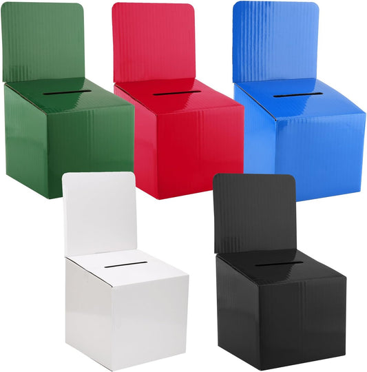 Raffle Ticket Donation Collection Ballot Box Reusable Sturdy thick Cardboard with Slot comment Suggestion Box With Removable Header 6H x 6W x 6D, Display area 6H x 6W(Variety Color 5 pack)