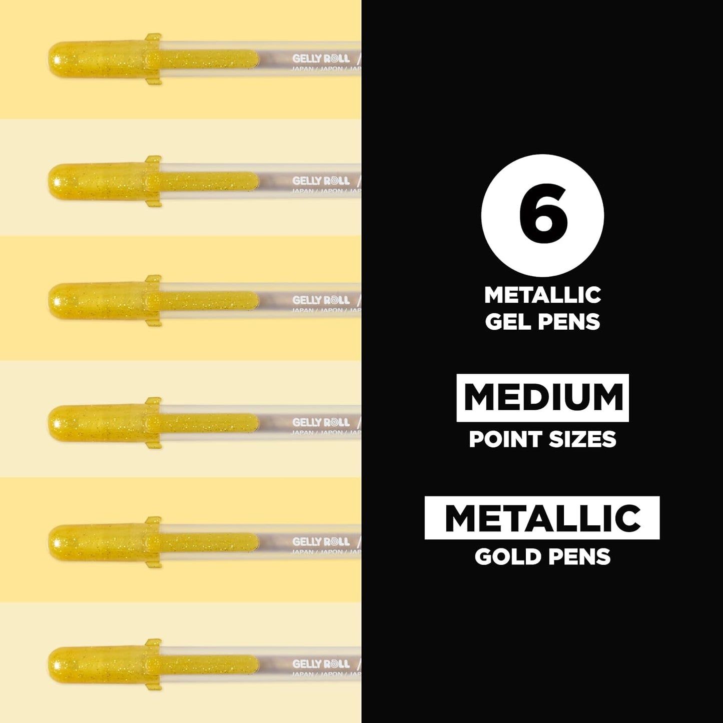 SAKURA Gelly Roll Metallic Gel Pens - Pens for Scrapbook, Journals, or Drawing - Metallic Gold Ink - Medium Line - 6 Pack