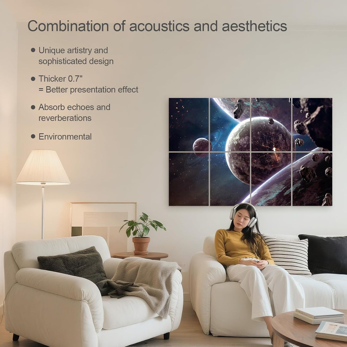 UMIACOUSTICS 8 Pcs 0.7Inch Thick Art Acoustic Panels, Total 47.2” x 31.5” Decorative Acoustical Wall Panels, Sound Absorbing Art Panels for Home, Office, Hotel, Recording Studio, Supernova
