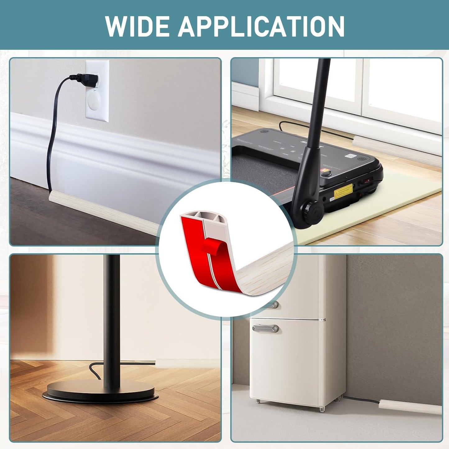 Floor Cord Cover Self Adhesive Cord Hider Floor Extension Cord Covers for Floor Power Cord Protector Cable Management Prevent Cable Trips Cable Cavity 0.51" W x 0.31" H (Beige Wood, 10Ft)